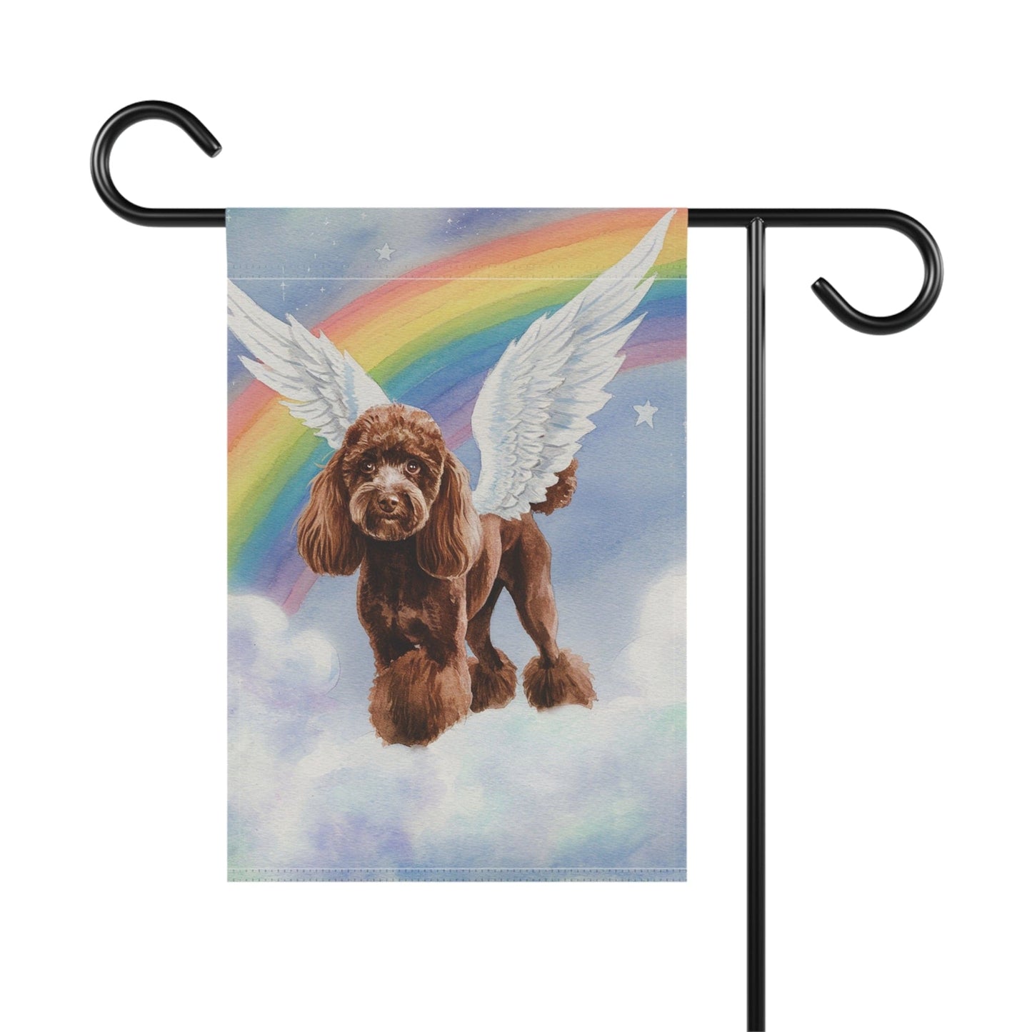 Printify Home Decor Rainbow Bridge Brown Poodle, Loss of Pet Garden Flag, Yard Spring Decor, Grieving Gardener Gift