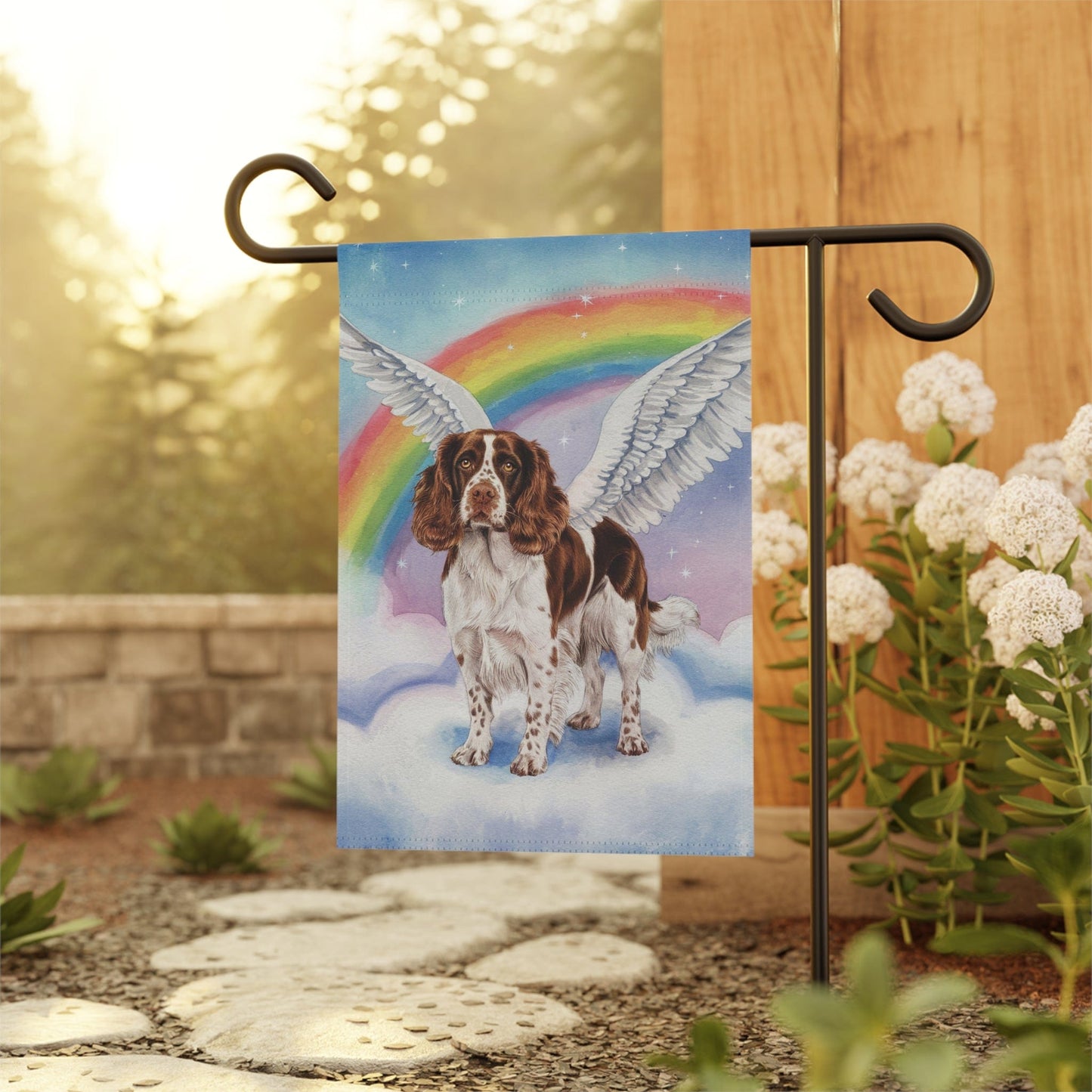 Printify Home Decor Rainbow Bridge Brown Springer Spaniel, Loss of Pet Garden Flag, Yard Spring Grieving Dog