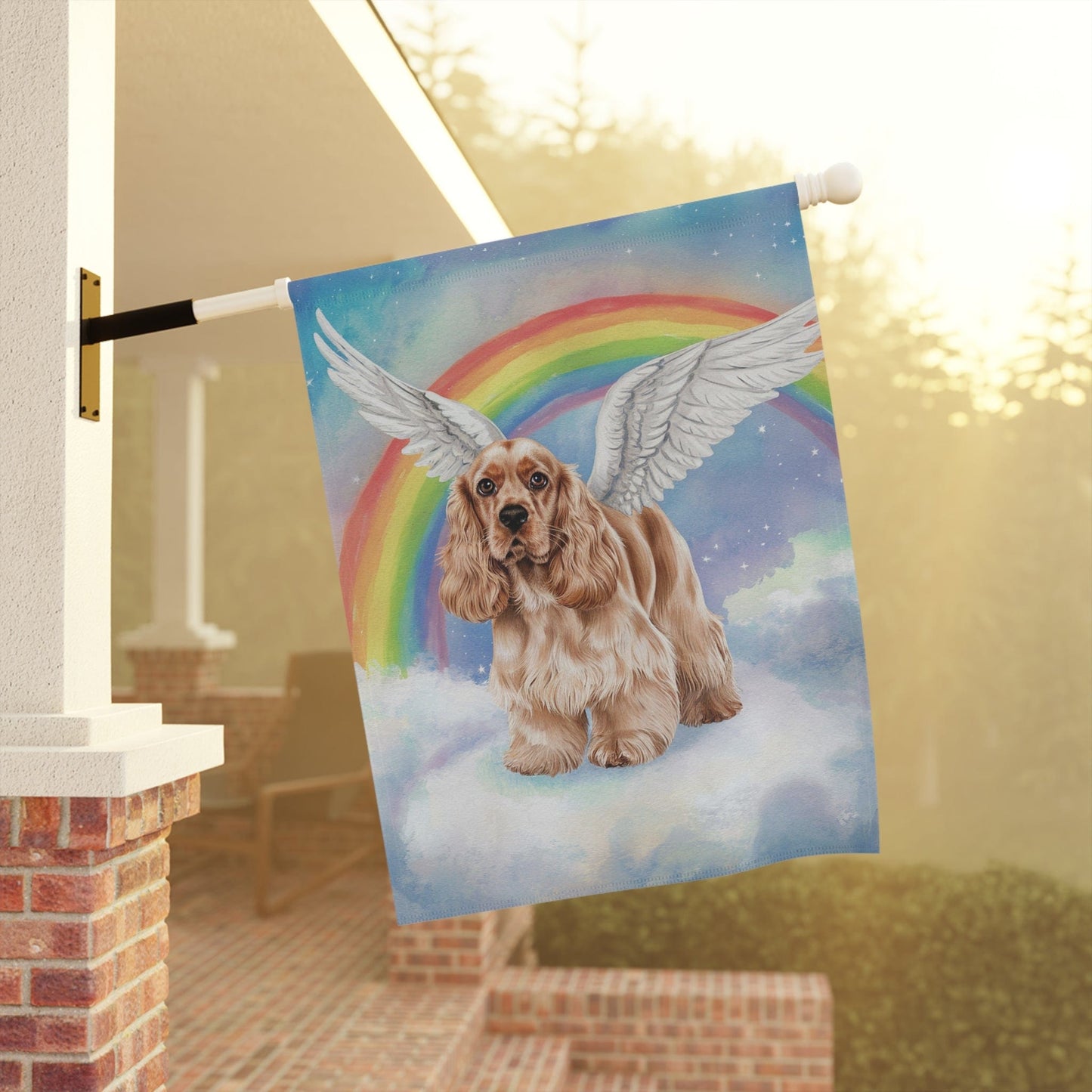 Printify Home Decor Rainbow Bridge Buff Cocker Spaniel, Loss of Pet Garden Flag, Yard Spring Decor, Grieving Gardener Dog Memorial