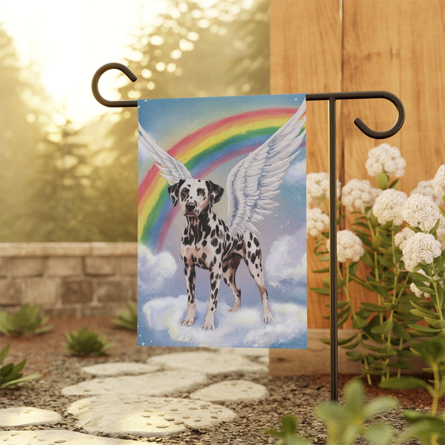 Printify Home Decor Rainbow Bridge Dalmation, Loss of Pet Garden Flag, Front Yard Spring Decor, Grieving Dog Memorial