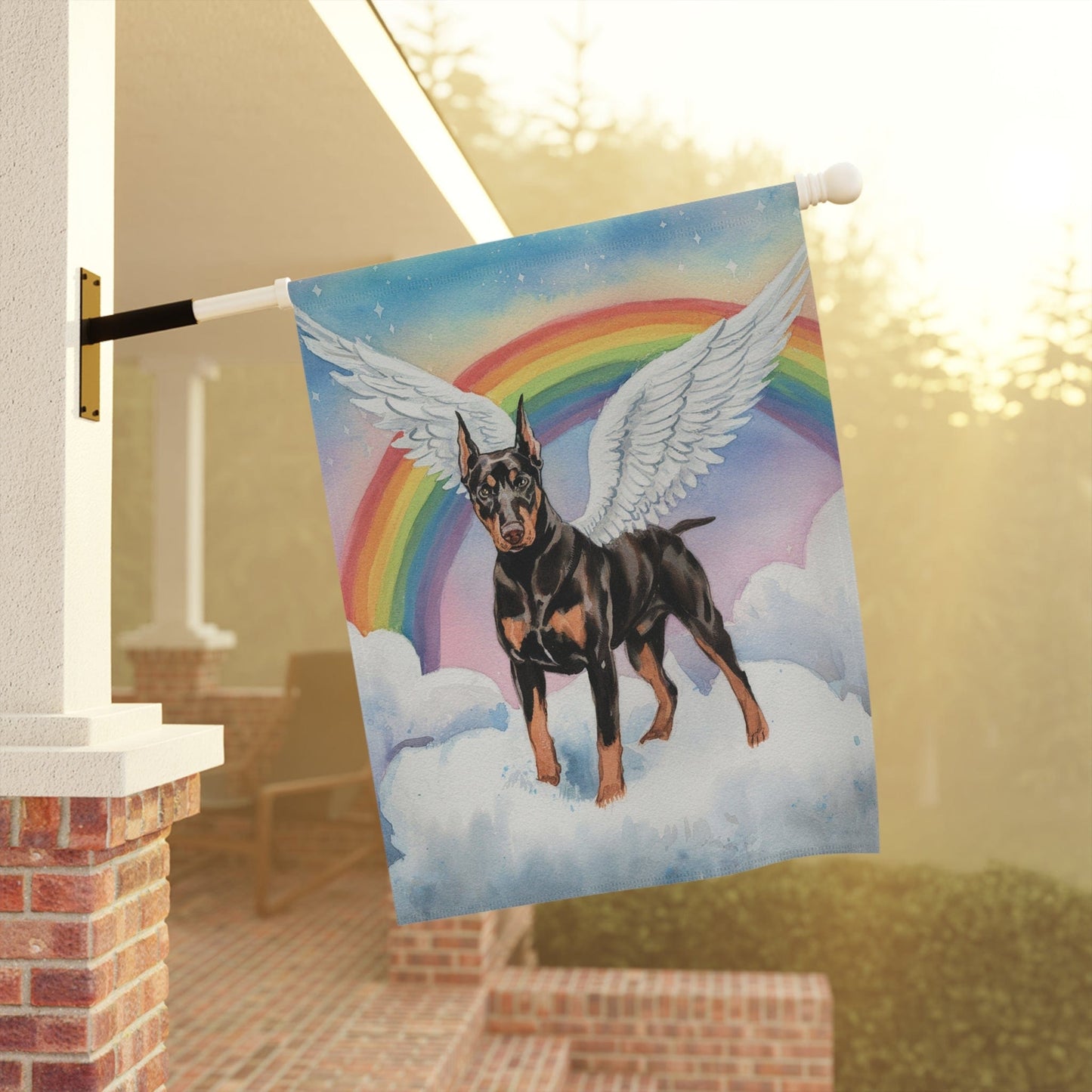 Rainbow Bridge Doberman Pinscher, Loss of Pet Garden Flag, Yard Spring Decor, Grieving Memorial