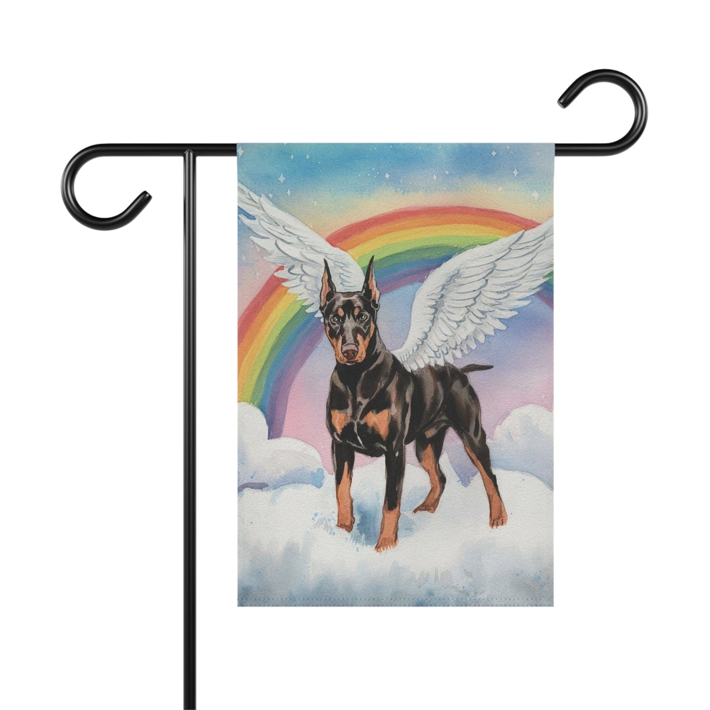 Printify Home Decor 12'' × 18'' Rainbow Bridge Doberman Pinscher, Loss of Pet Garden Flag, Yard Spring Decor, Grieving Memorial