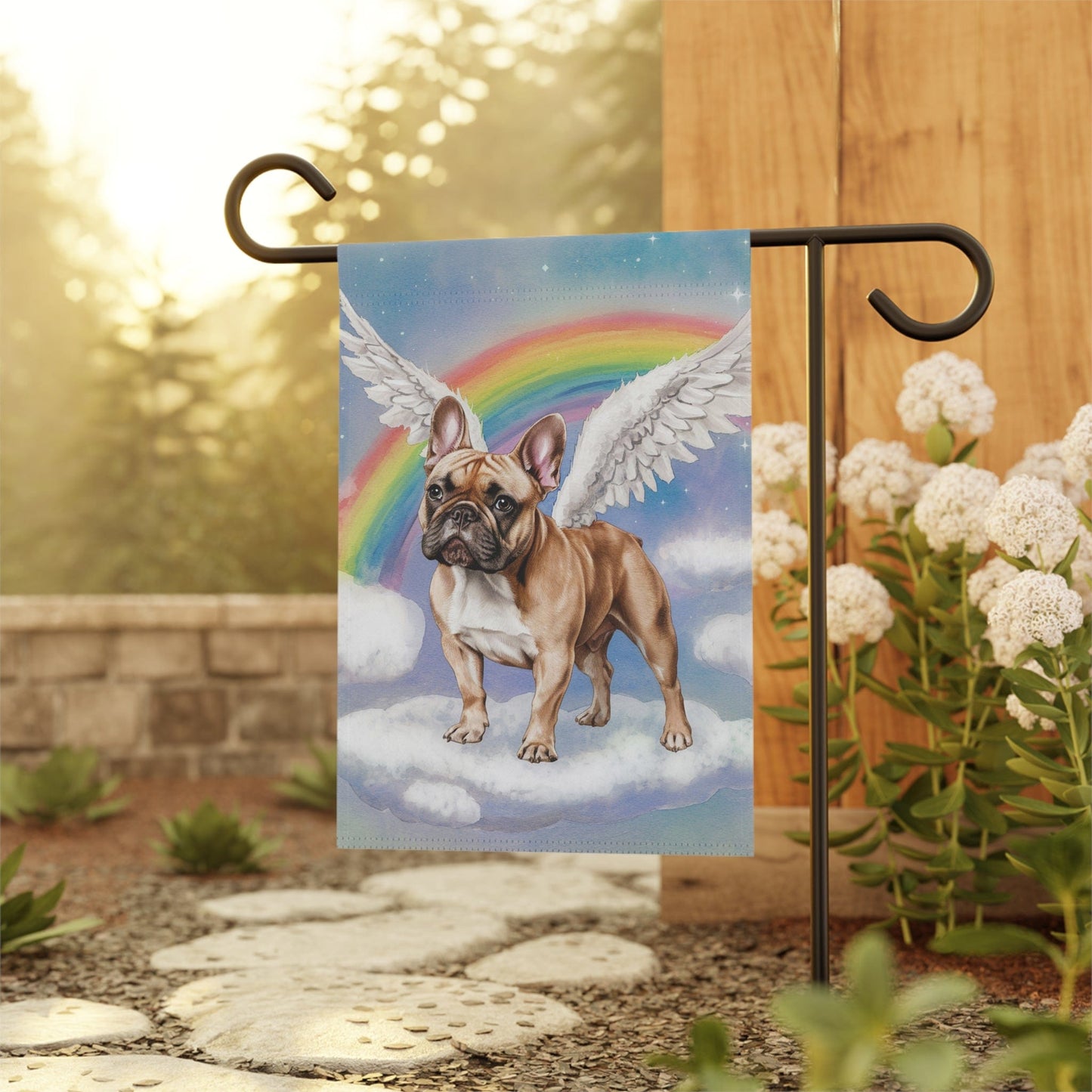 Printify Home Decor Rainbow Bridge Fawn French Bulldog, Loss of Pet Garden Flag, Yard Spring Decor, Grieving Memorial
