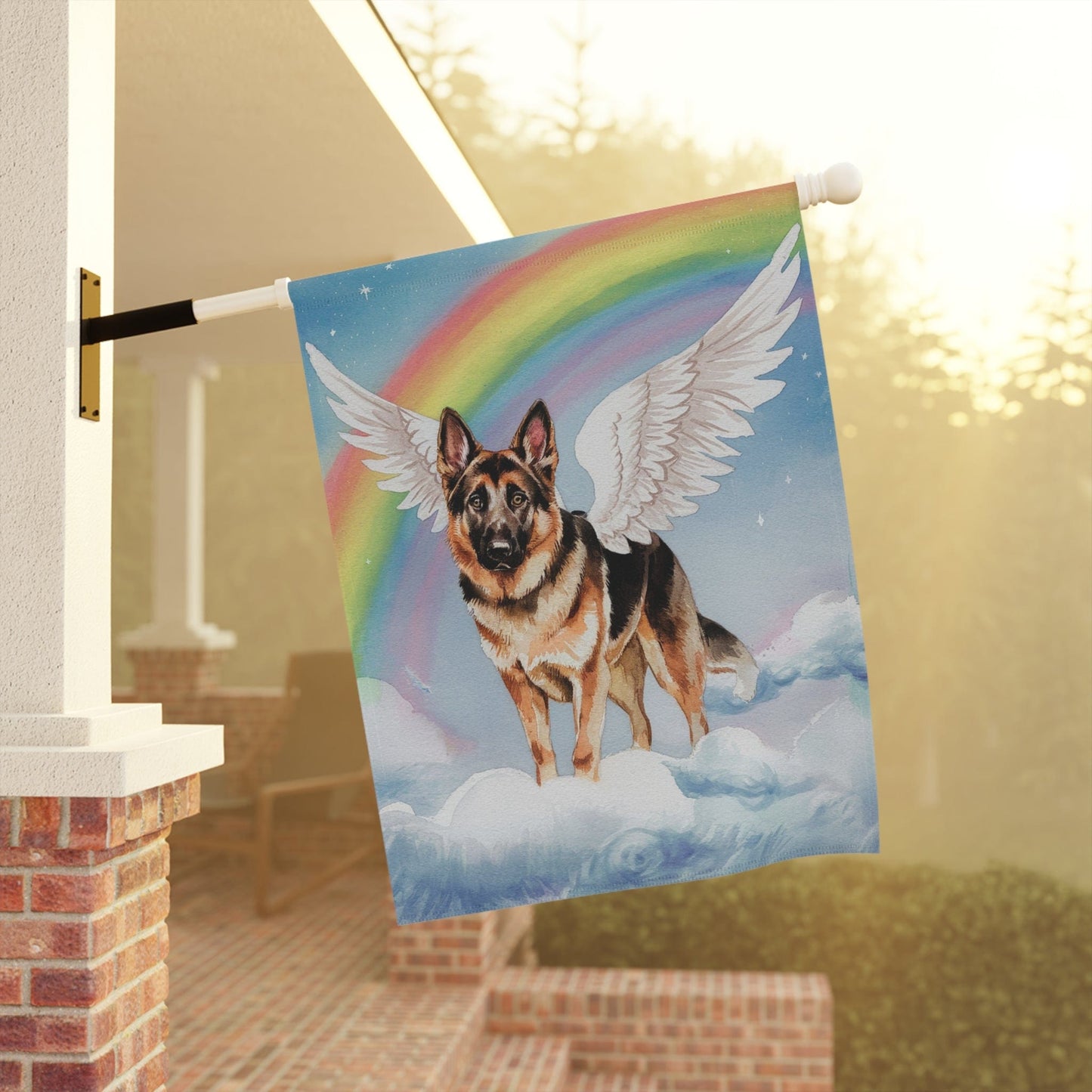 Printify Home Decor Rainbow Bridge German Shepherd, Loss of Pet Garden Flag, Yard Spring Decor, Grieving Dog Memorial