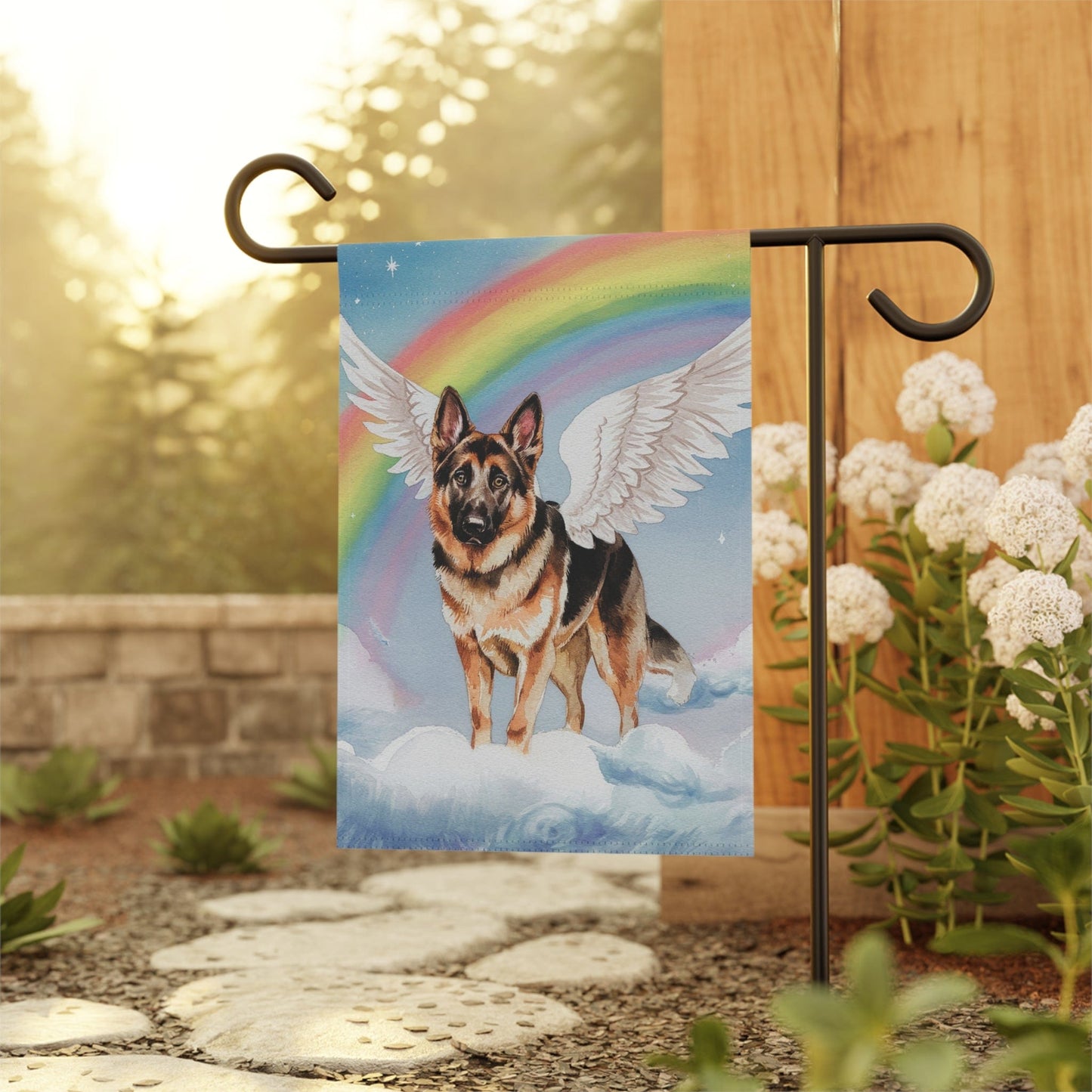 Printify Home Decor Rainbow Bridge German Shepherd, Loss of Pet Garden Flag, Yard Spring Decor, Grieving Dog Memorial