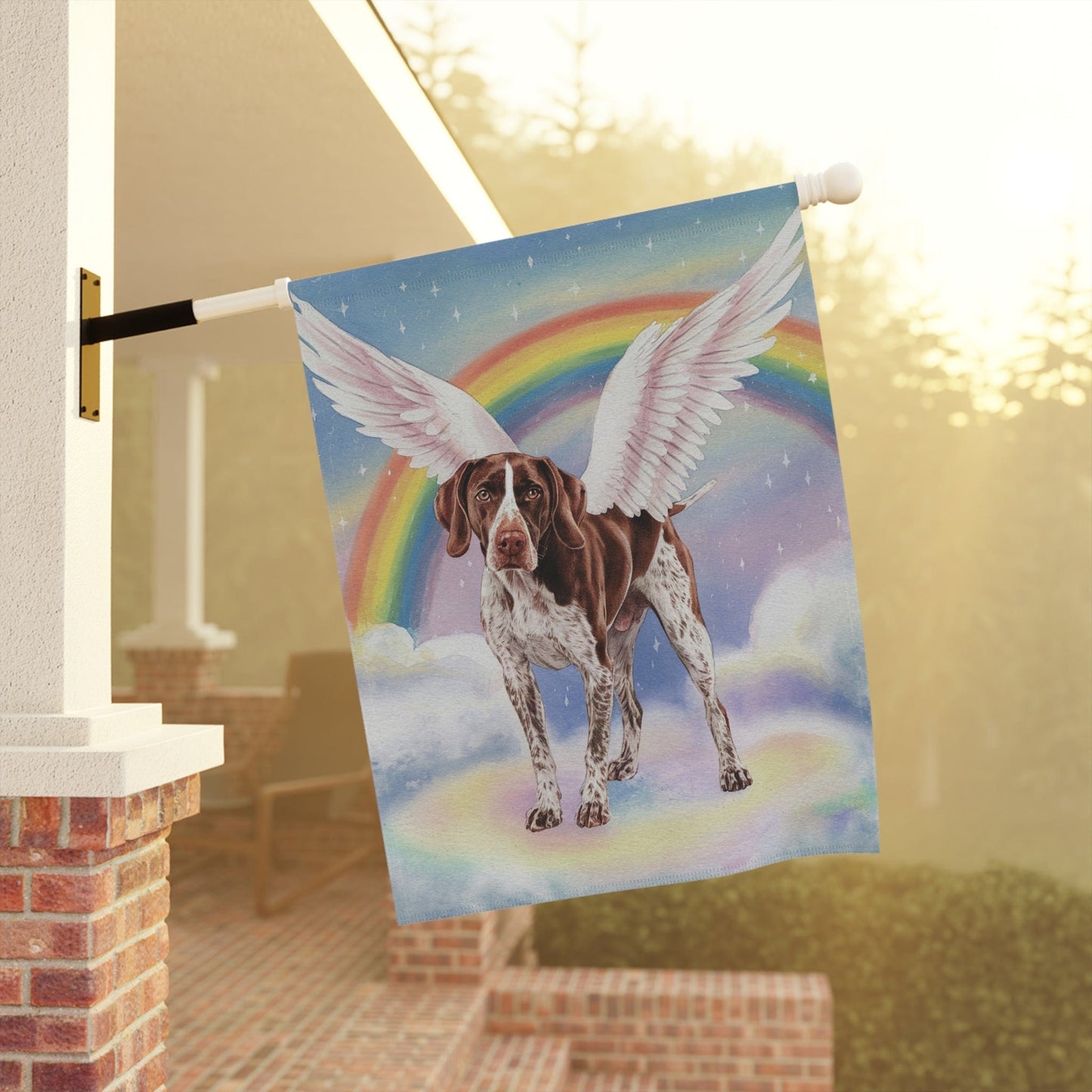 Printify Home Decor Rainbow Bridge German Shorthaired Pointer, Loss of Pet Garden Flag, Yard Spring Decor, Grieving Dog Memorial