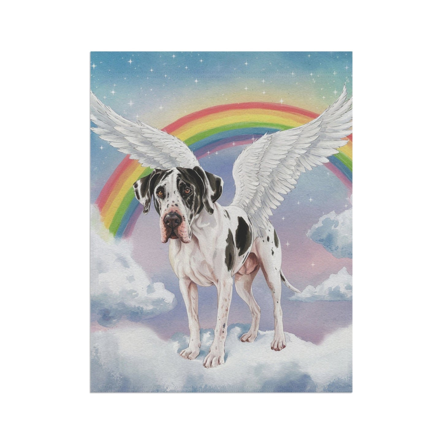 Printify Home Decor Rainbow Bridge Harlequin Great Dane, Loss of Pet Garden Flag, Yard Spring Decor, Grieving Dog Memorial