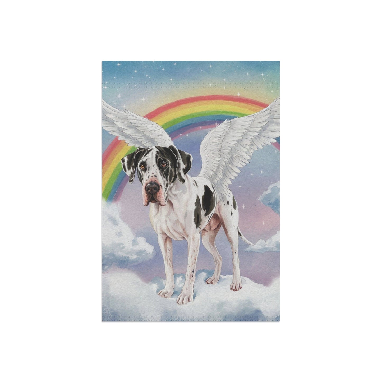 Printify Home Decor Rainbow Bridge Harlequin Great Dane, Loss of Pet Garden Flag, Yard Spring Decor, Grieving Dog Memorial