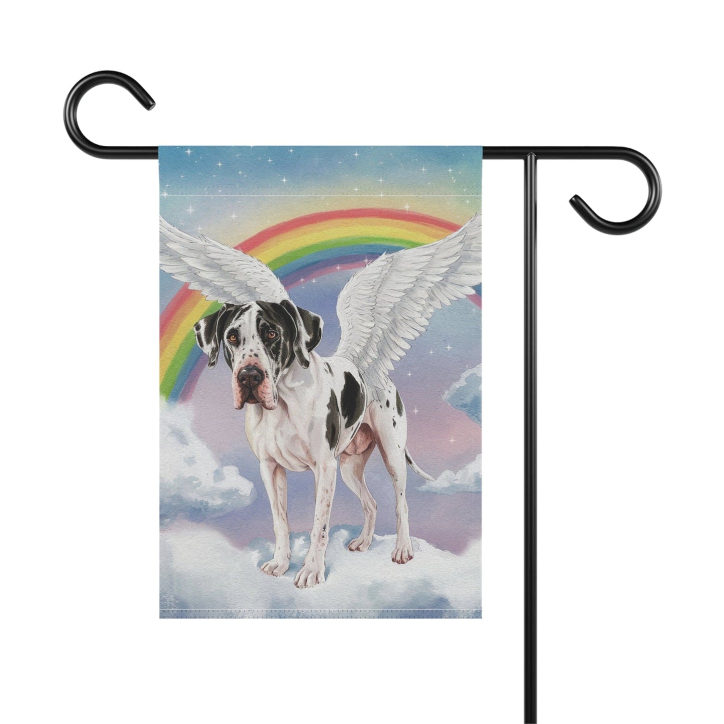 Printify Home Decor Rainbow Bridge Harlequin Great Dane, Loss of Pet Garden Flag, Yard Spring Decor, Grieving Dog Memorial