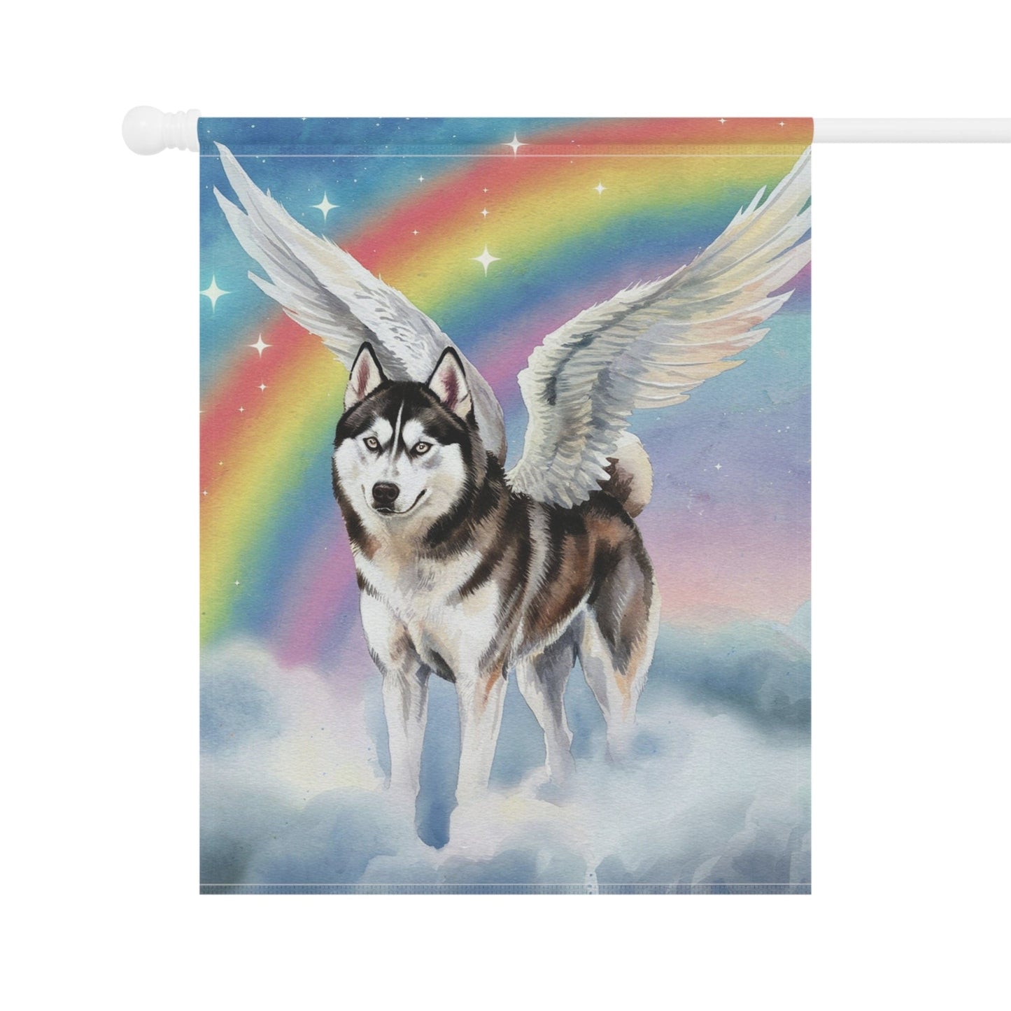 Printify Home Decor Rainbow Bridge Husky, Dog Portrait Garden Flag, Yard Spring Decor, Housewarming Grieving Pet Loss