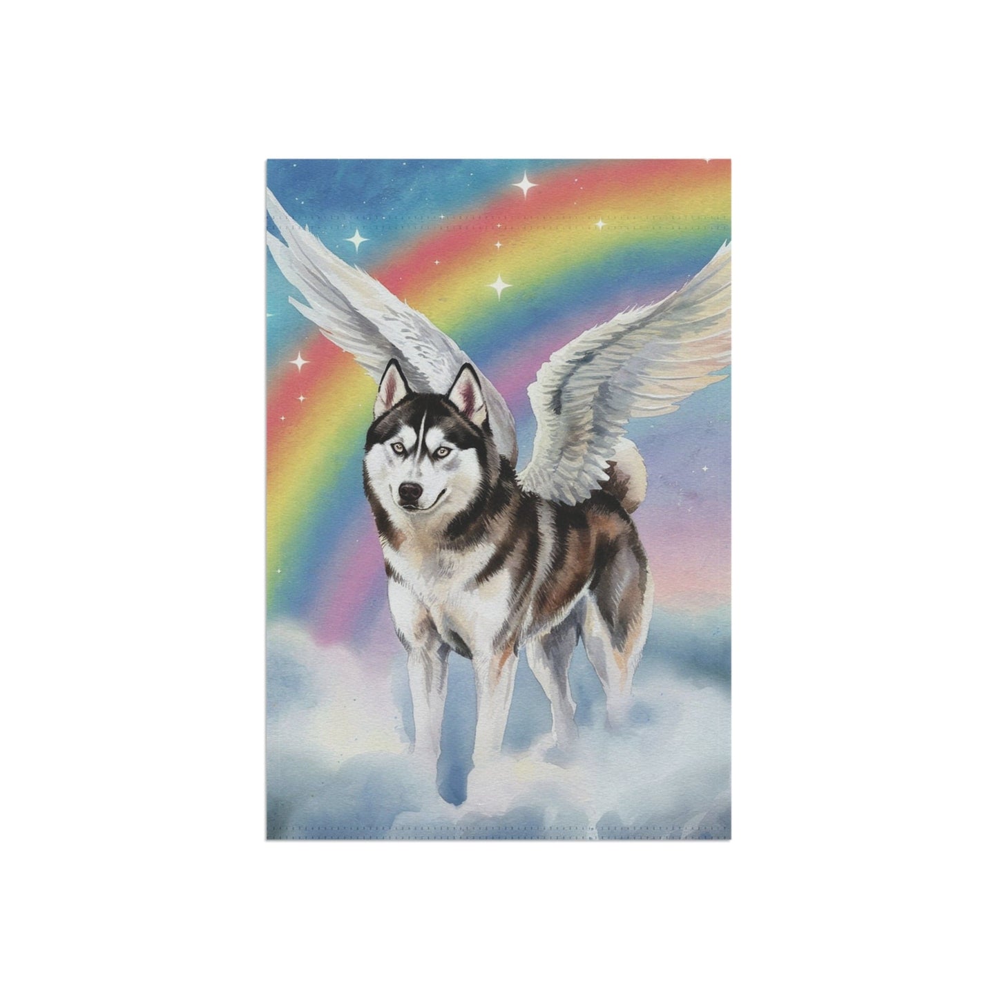 Printify Home Decor Rainbow Bridge Husky, Dog Portrait Garden Flag, Yard Spring Decor, Housewarming Grieving Pet Loss
