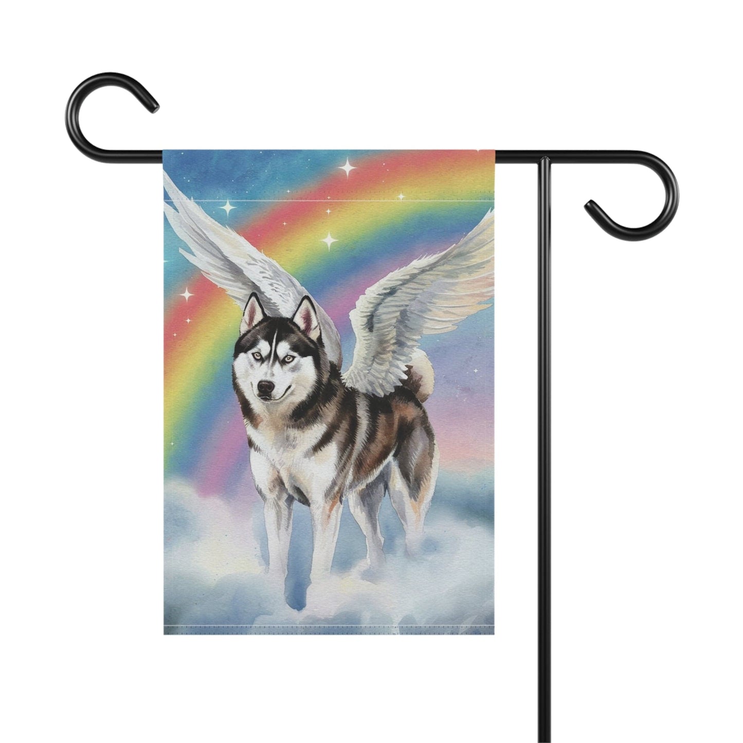 Printify Home Decor Rainbow Bridge Husky, Dog Portrait Garden Flag, Yard Spring Decor, Housewarming Grieving Pet Loss