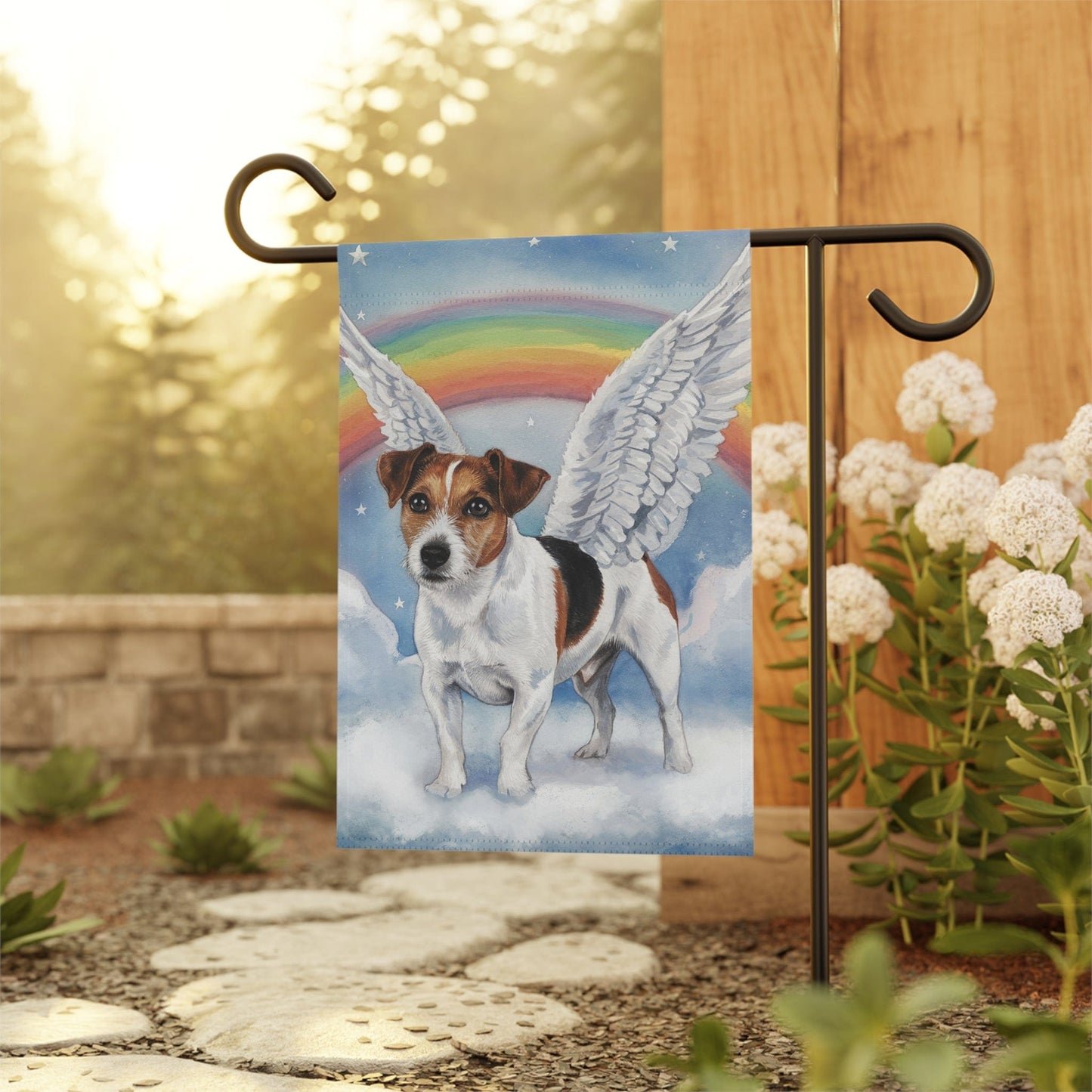 Printify Home Decor Rainbow Bridge Jack Russell Terrier, Loss of Pet Garden Flag, Yard Decor, Grieving Gardener