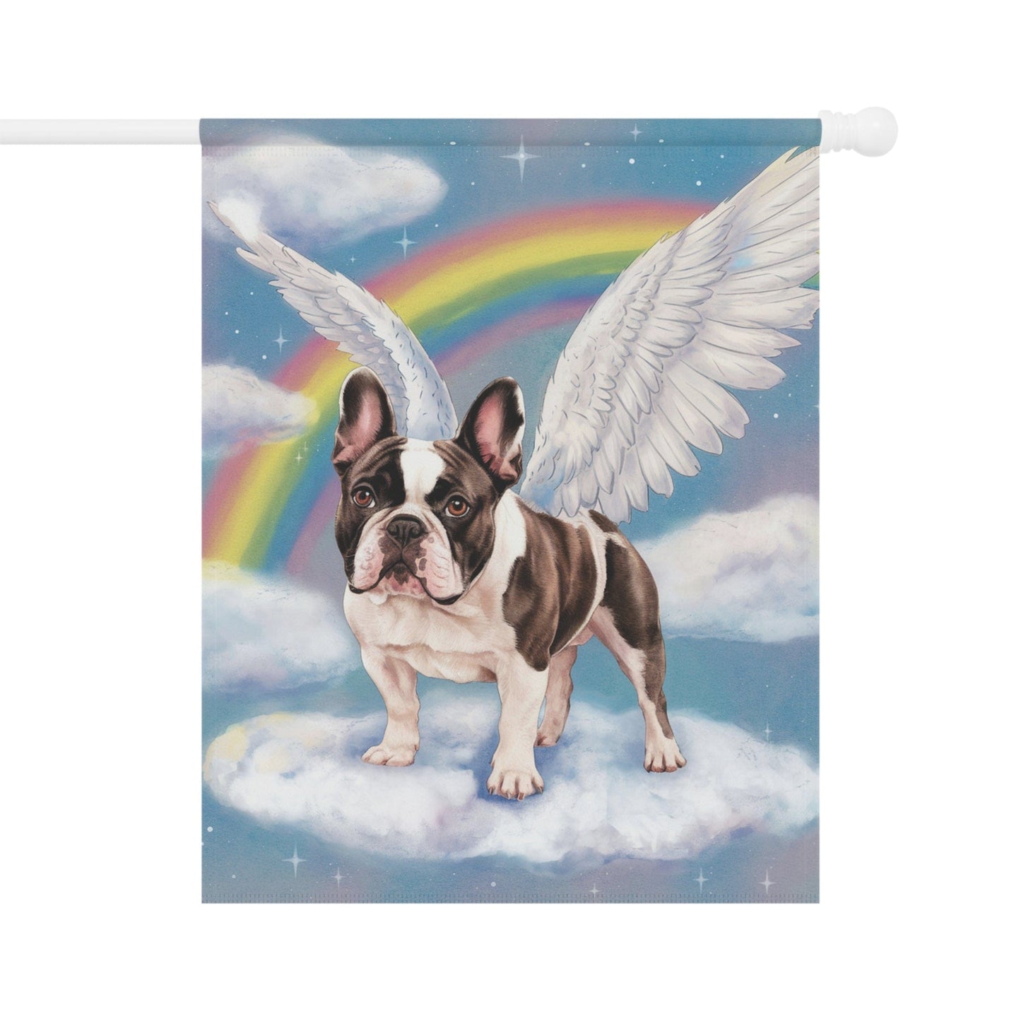 Printify Home Decor 24.5'' × 32'' Rainbow Bridge Piebald French Bulldog, Loss of Pet Garden Flag, Yard Spring Decor, Grieving Dog Memorial
