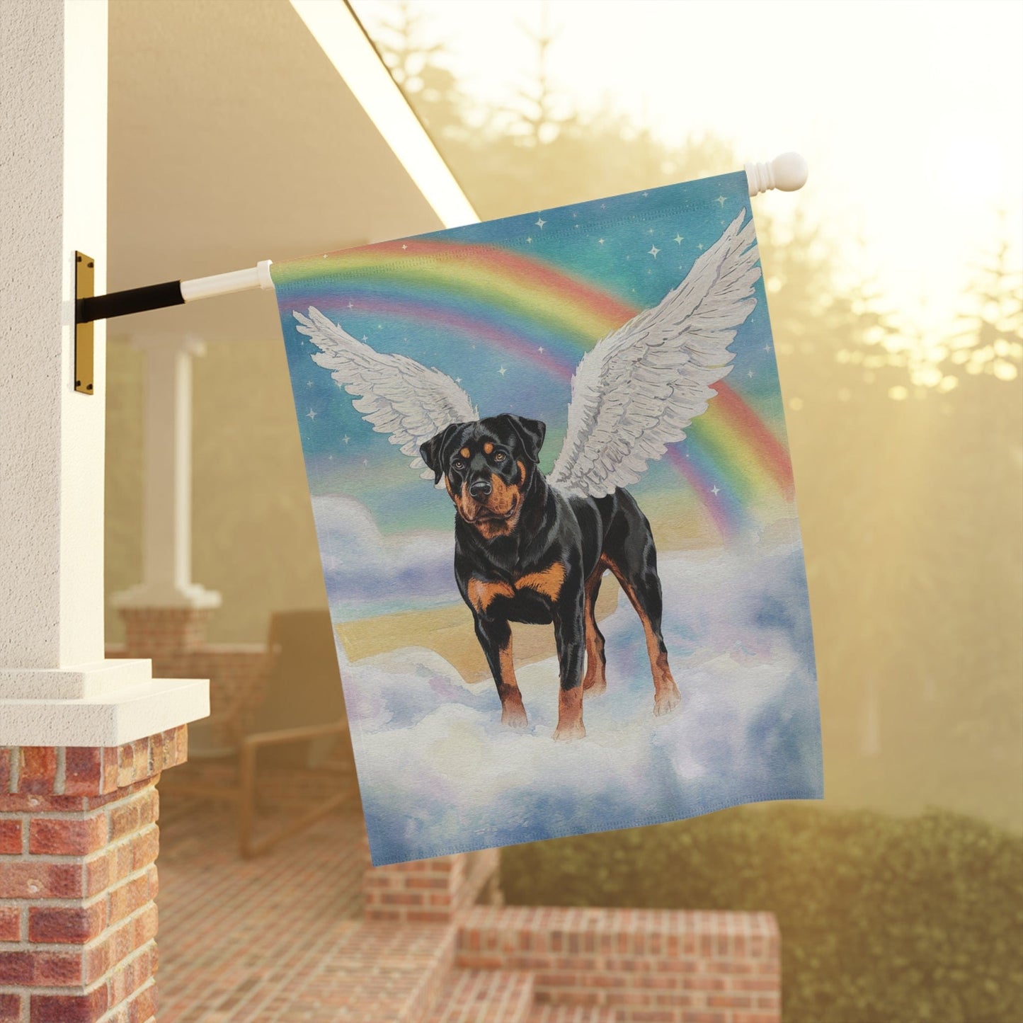 Printify Home Decor Rainbow Bridge Rottweiler, Loss of Pet Garden Flag, Yard Spring Decor, Grieving Gardener Gift, Memorial Gifts