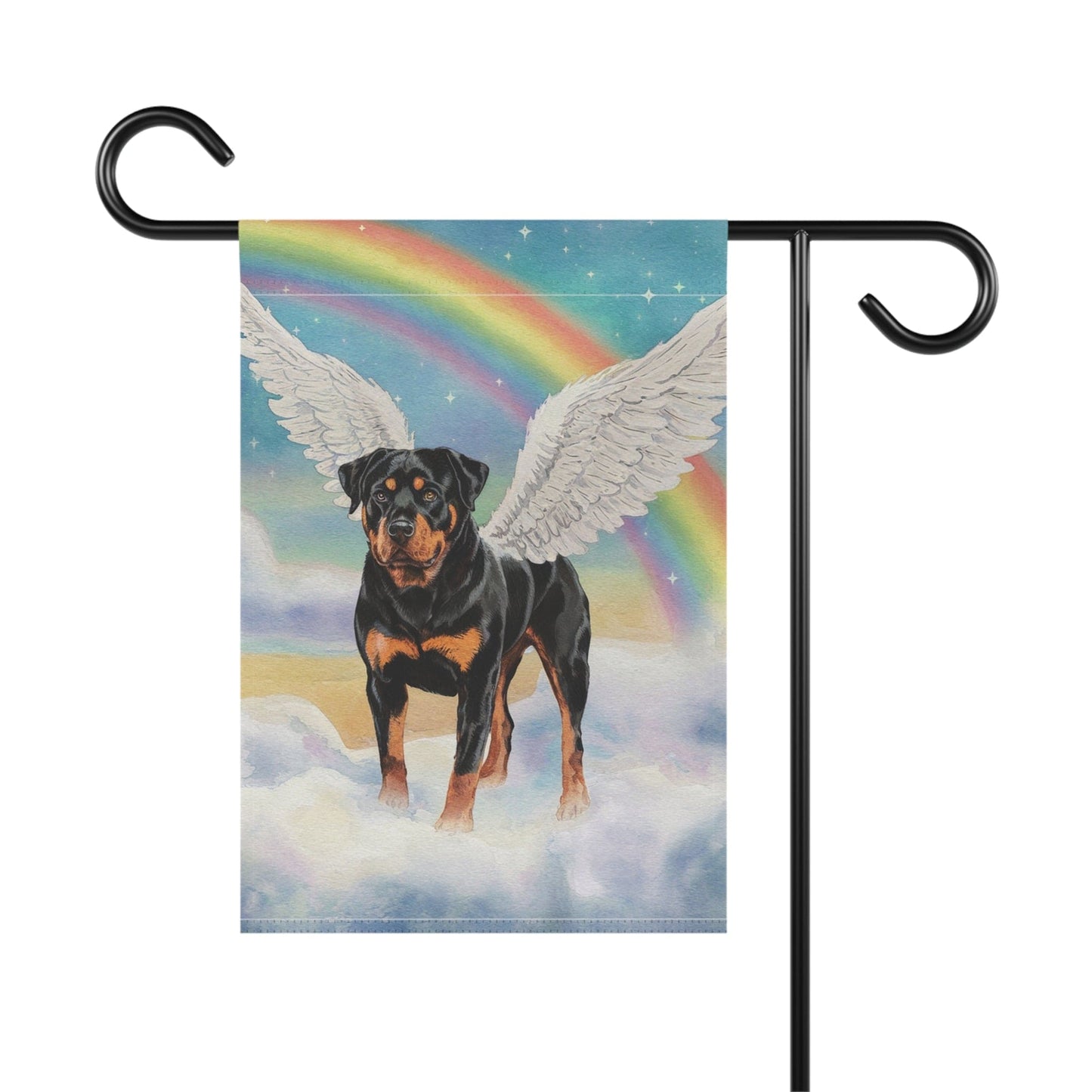 Printify Home Decor Rainbow Bridge Rottweiler, Loss of Pet Garden Flag, Yard Spring Decor, Grieving Gardener Gift, Memorial Gifts