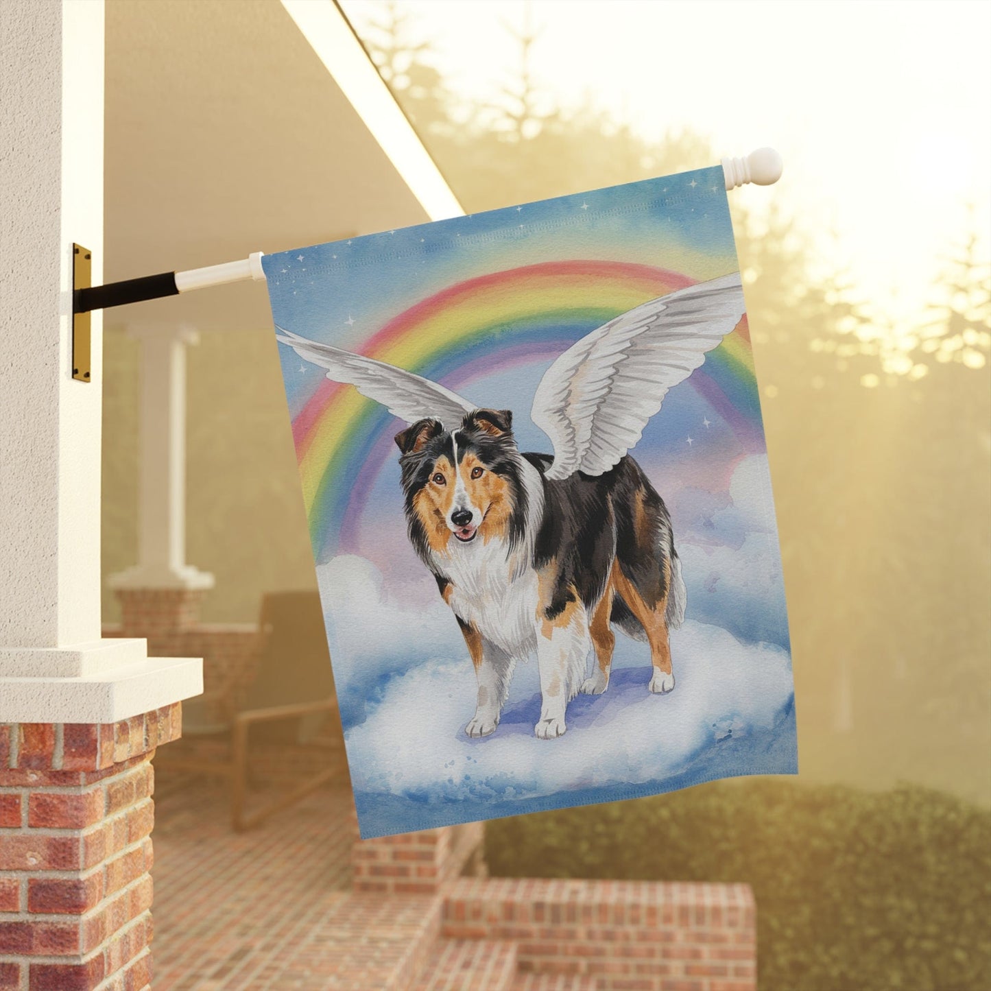 Printify Home Decor Rainbow Bridge Rough Collie, Loss of Pet Garden Flag, Yard Spring Decor, Grieving Gardener Memorial Gift