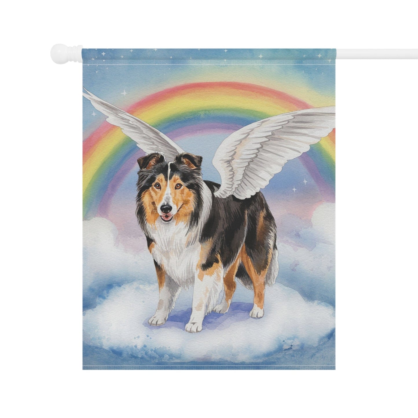 Printify Home Decor Rainbow Bridge Rough Collie, Loss of Pet Garden Flag, Yard Spring Decor, Grieving Gardener Memorial Gift