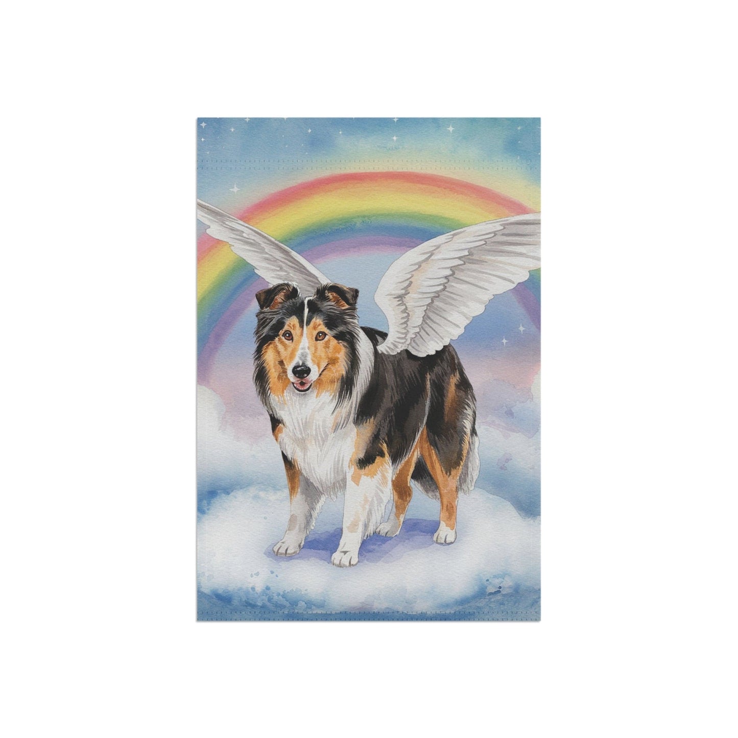 Printify Home Decor Rainbow Bridge Rough Collie, Loss of Pet Garden Flag, Yard Spring Decor, Grieving Gardener Memorial Gift