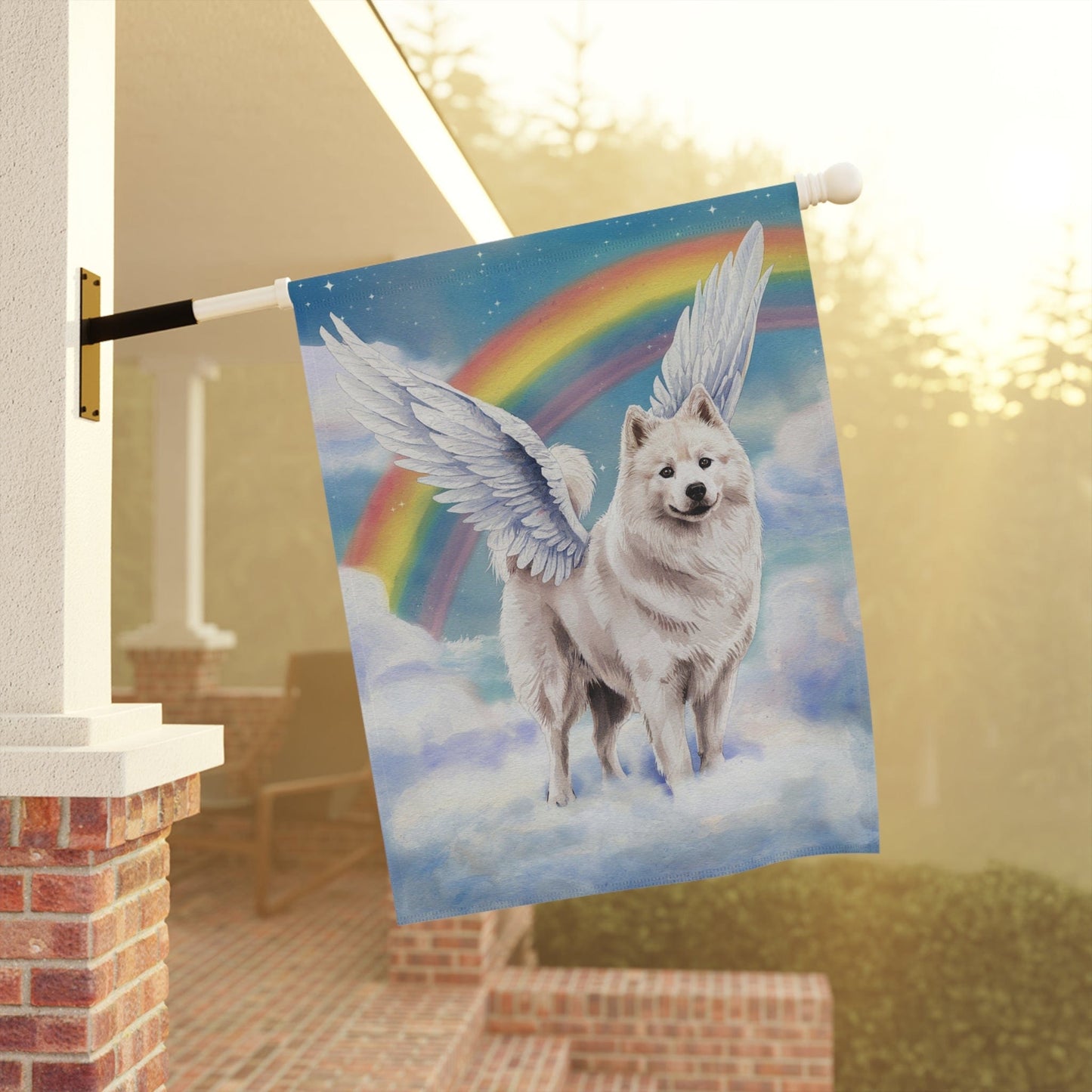 Printify Home Decor Rainbow Bridge Samoyed, Loss of Pet Garden Flag, Front Yard Spring Decor, Grieving Angel Dog Owner