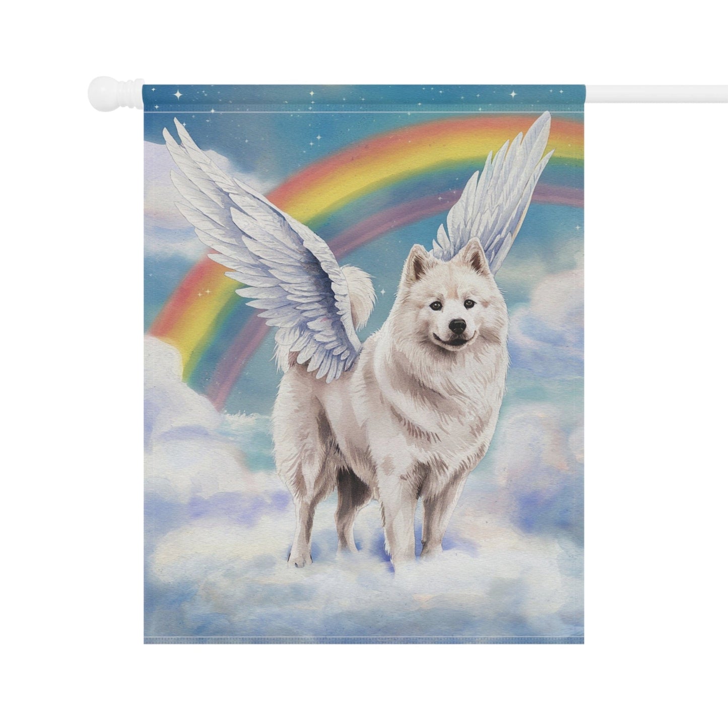 Printify Home Decor Rainbow Bridge Samoyed, Loss of Pet Garden Flag, Front Yard Spring Decor, Grieving Angel Dog Owner