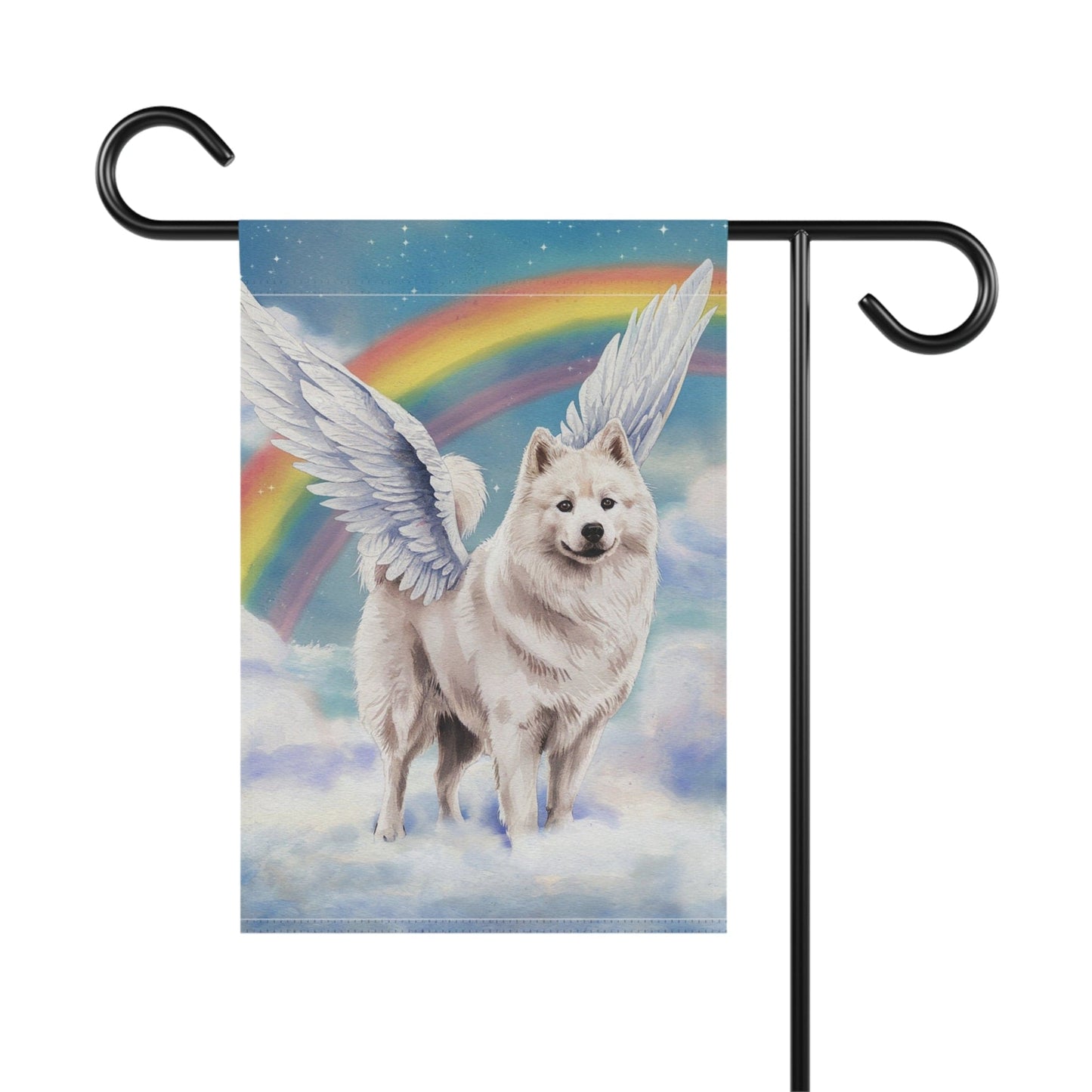 Printify Home Decor Rainbow Bridge Samoyed, Loss of Pet Garden Flag, Front Yard Spring Decor, Grieving Angel Dog Owner