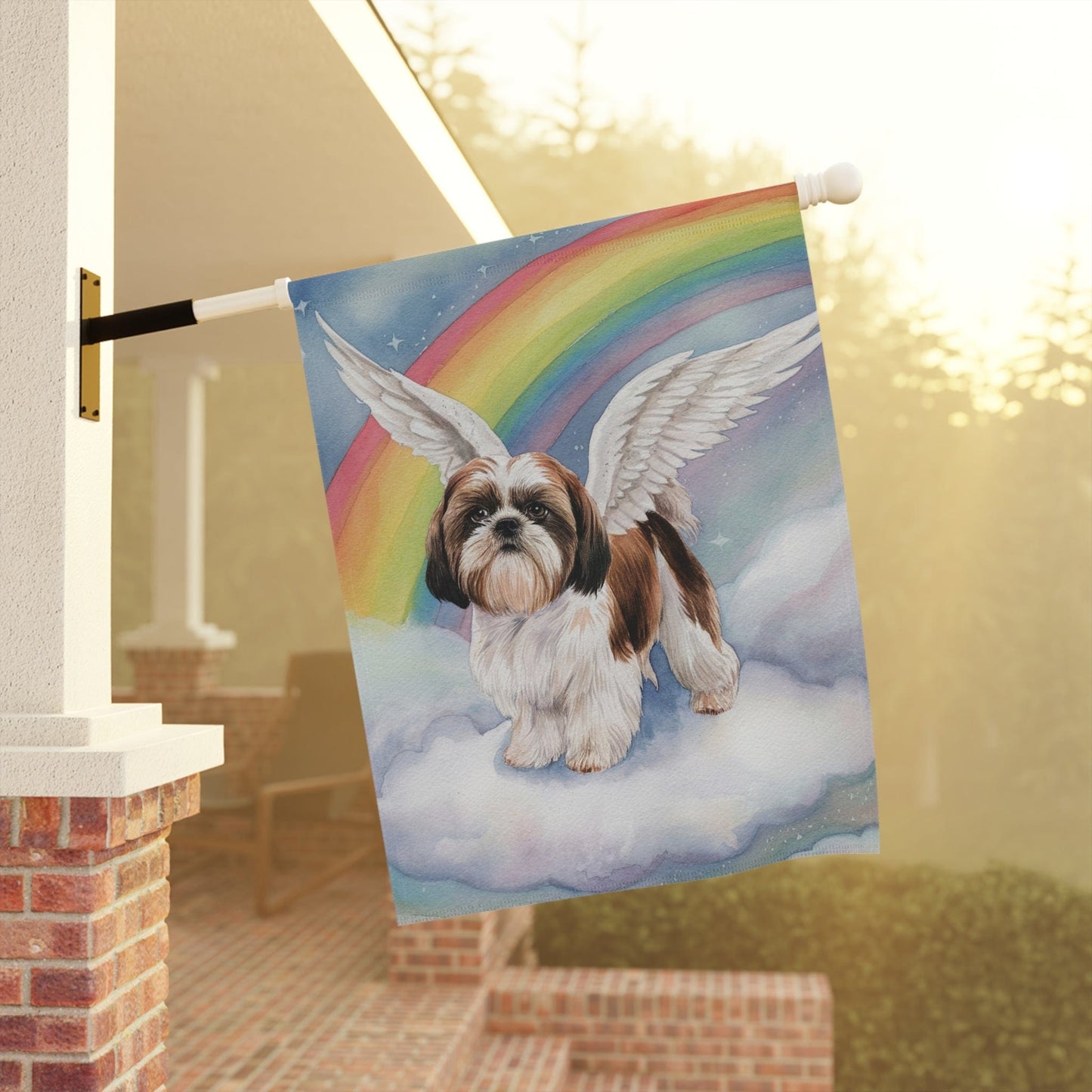 Printify Home Decor Rainbow Bridge Shih Tzu Garden Flag, In Memory Of Loss of Dog, Yard Spring Decor, Grieving Pet Death
