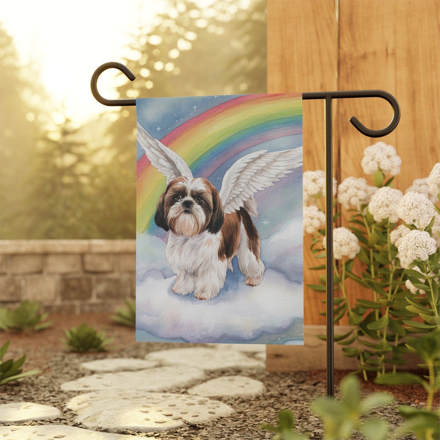 Printify Home Decor Rainbow Bridge Shih Tzu Garden Flag, In Memory Of Loss of Dog, Yard Spring Decor, Grieving Pet Death