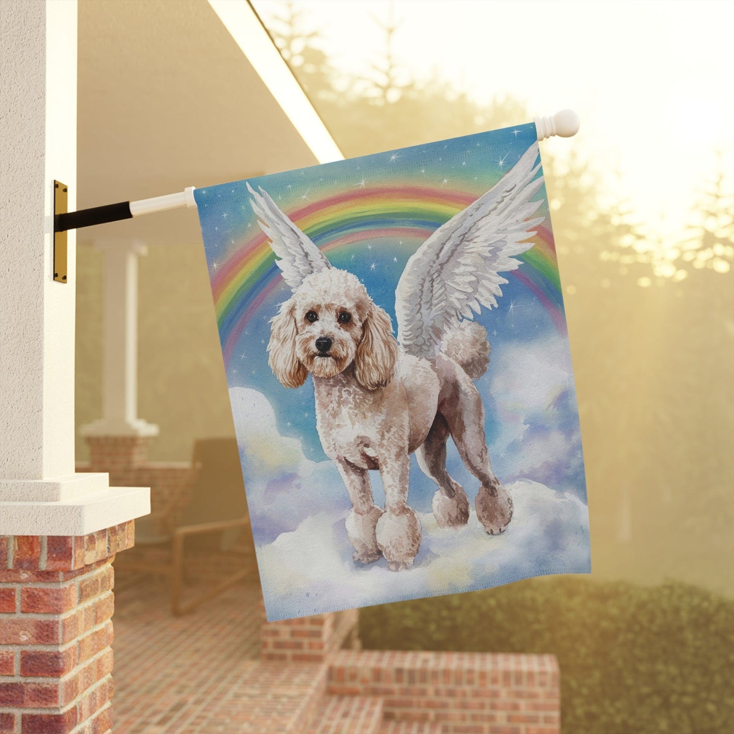 Rainbow Bridge White French Poodle, Loss of Pet Garden Flag, Yard Spring Decor, Grieving