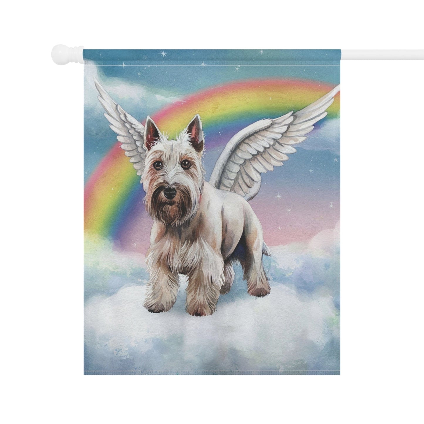 Printify Home Decor Rainbow Bridge White Scottish Terrier, Loss of Scottie Dog, Pet Garden Flag, Yard Spring Grieving