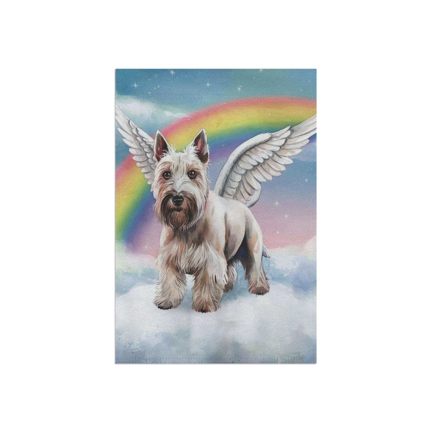 Printify Home Decor Rainbow Bridge White Scottish Terrier, Loss of Scottie Dog, Pet Garden Flag, Yard Spring Grieving