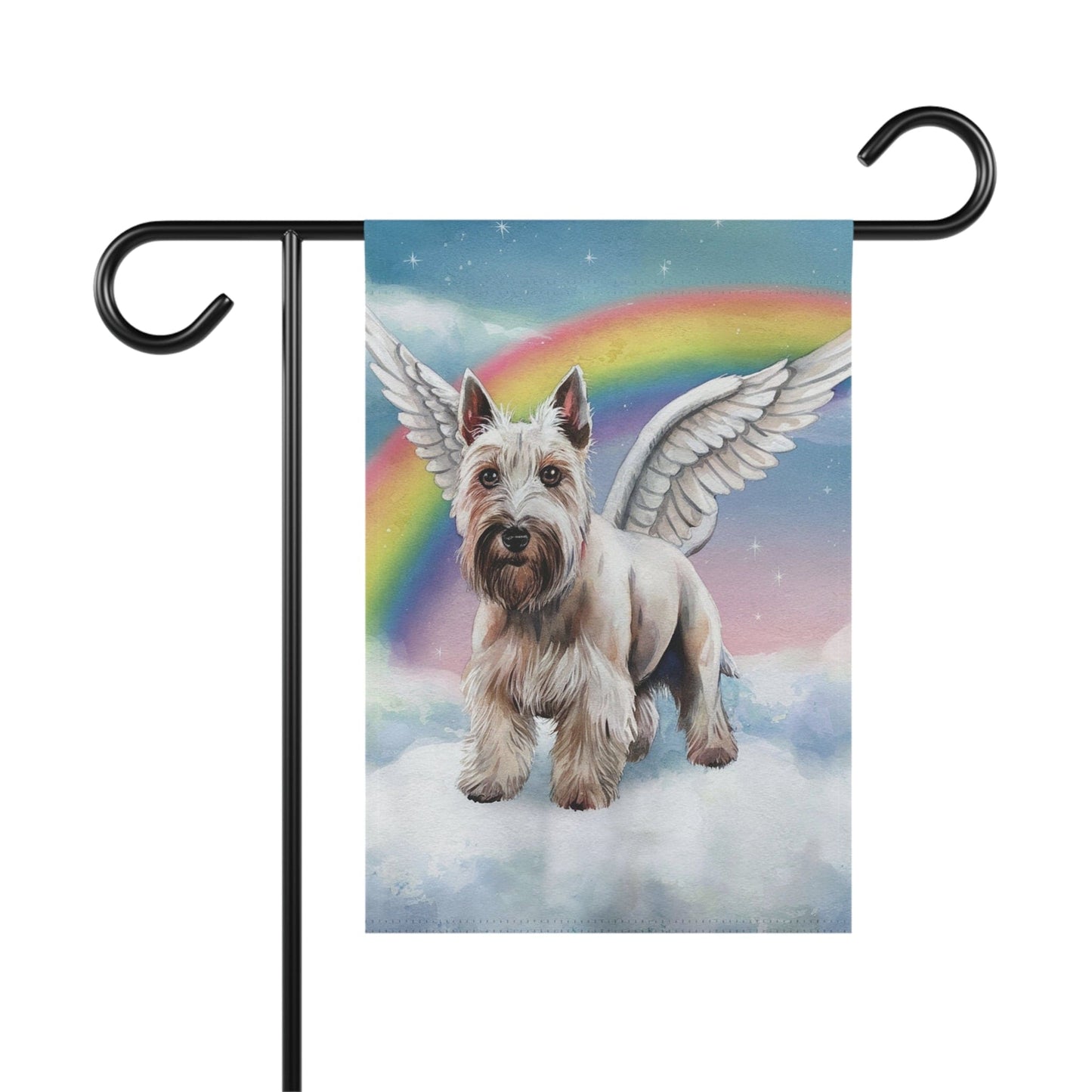 Printify Home Decor 12'' × 18'' Rainbow Bridge White Scottish Terrier, Loss of Scottie Dog, Pet Garden Flag, Yard Spring Grieving