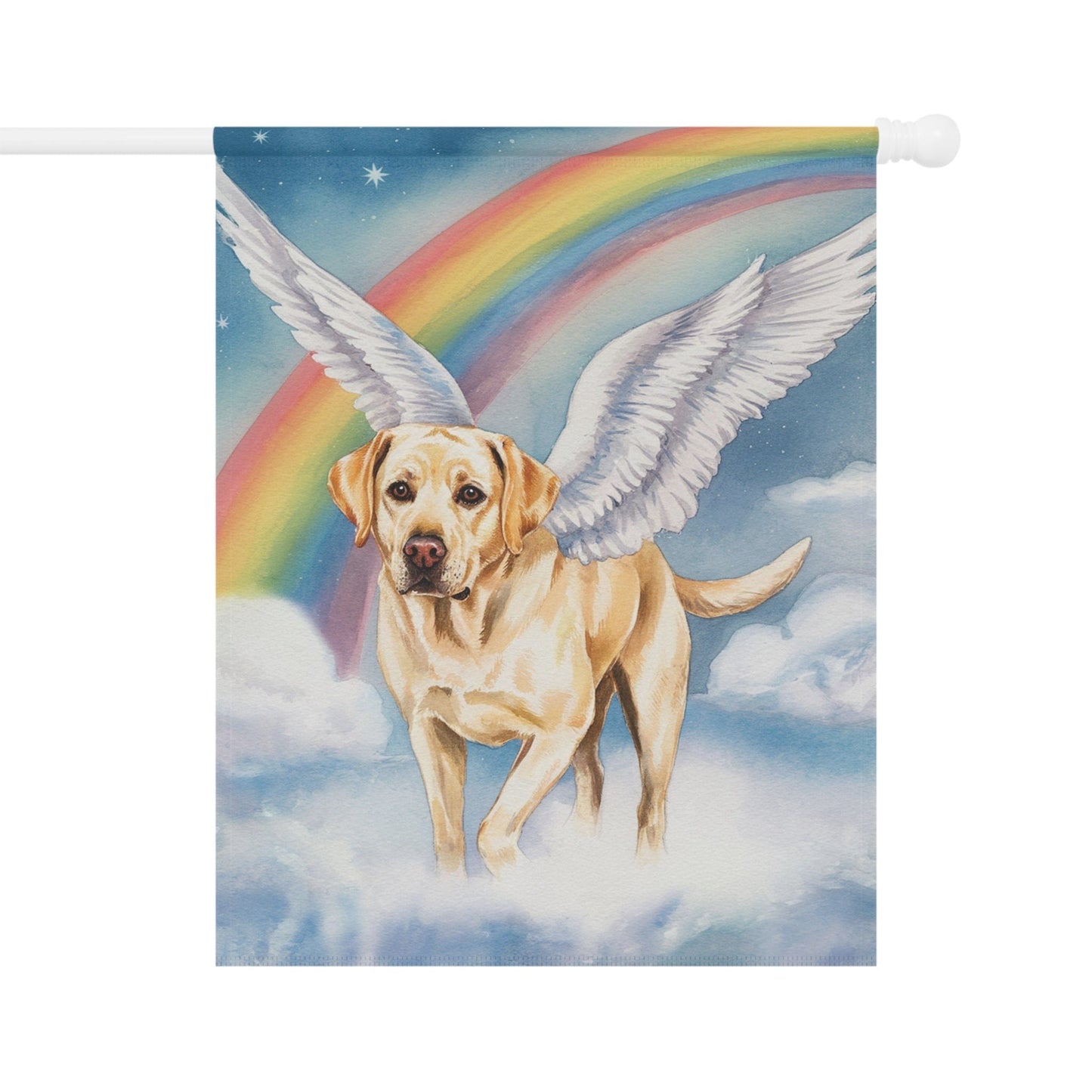 Printify Home Decor 24.5'' × 32'' Rainbow Bridge Yellow Labrador Retriever, Loss of Pet Garden Flag, Yard Spring Decor, Grieving Dog Memorial