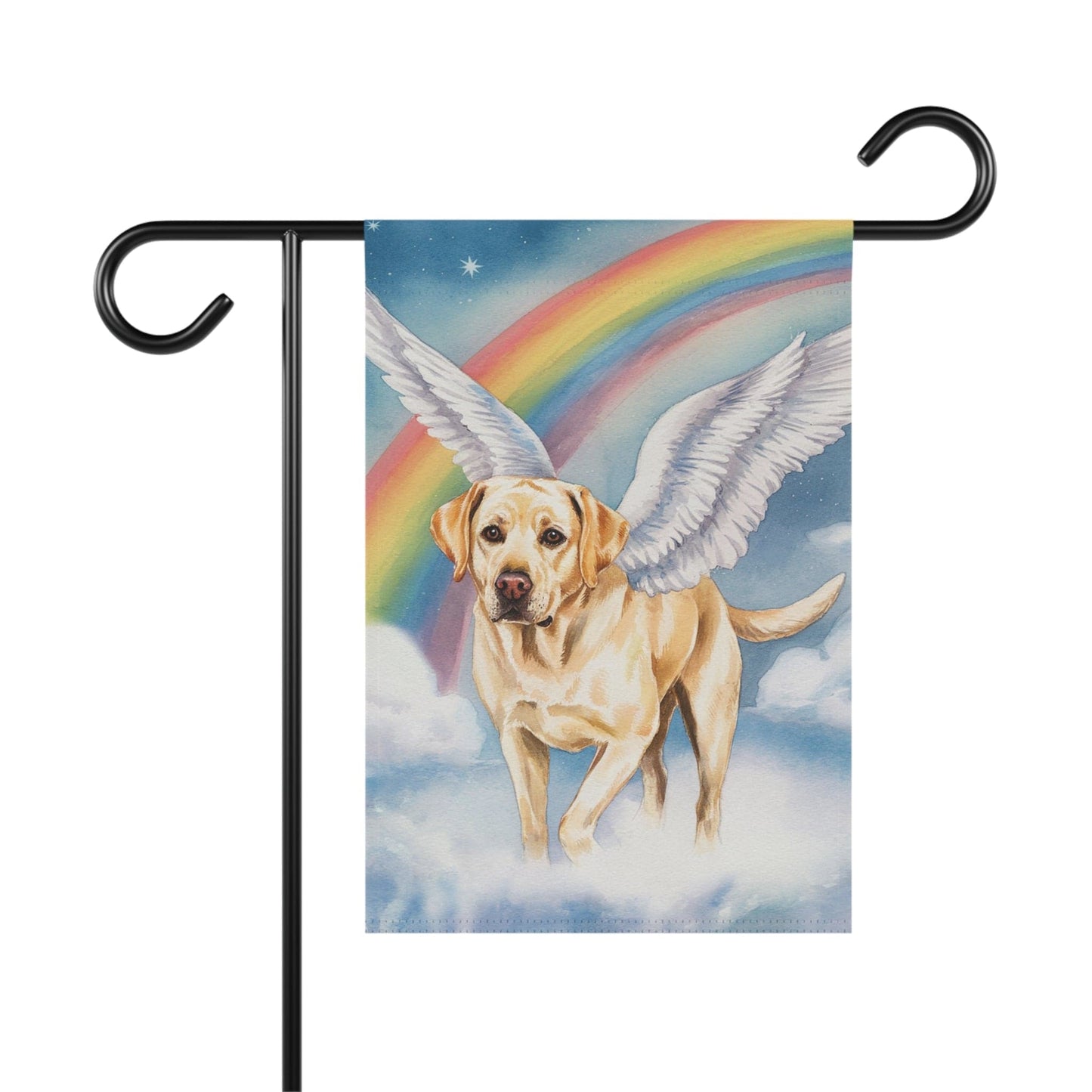 Printify Home Decor 12'' × 18'' Rainbow Bridge Yellow Labrador Retriever, Loss of Pet Garden Flag, Yard Spring Decor, Grieving Dog Memorial
