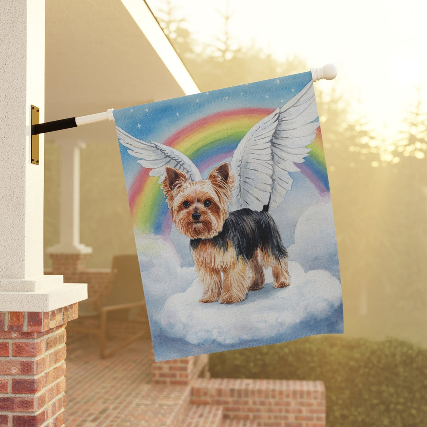 Rainbow Bridge Yorkie, Yorkshire Terrier, Loss of Pet Garden Flag, Front Yard Spring Grieving Gardener