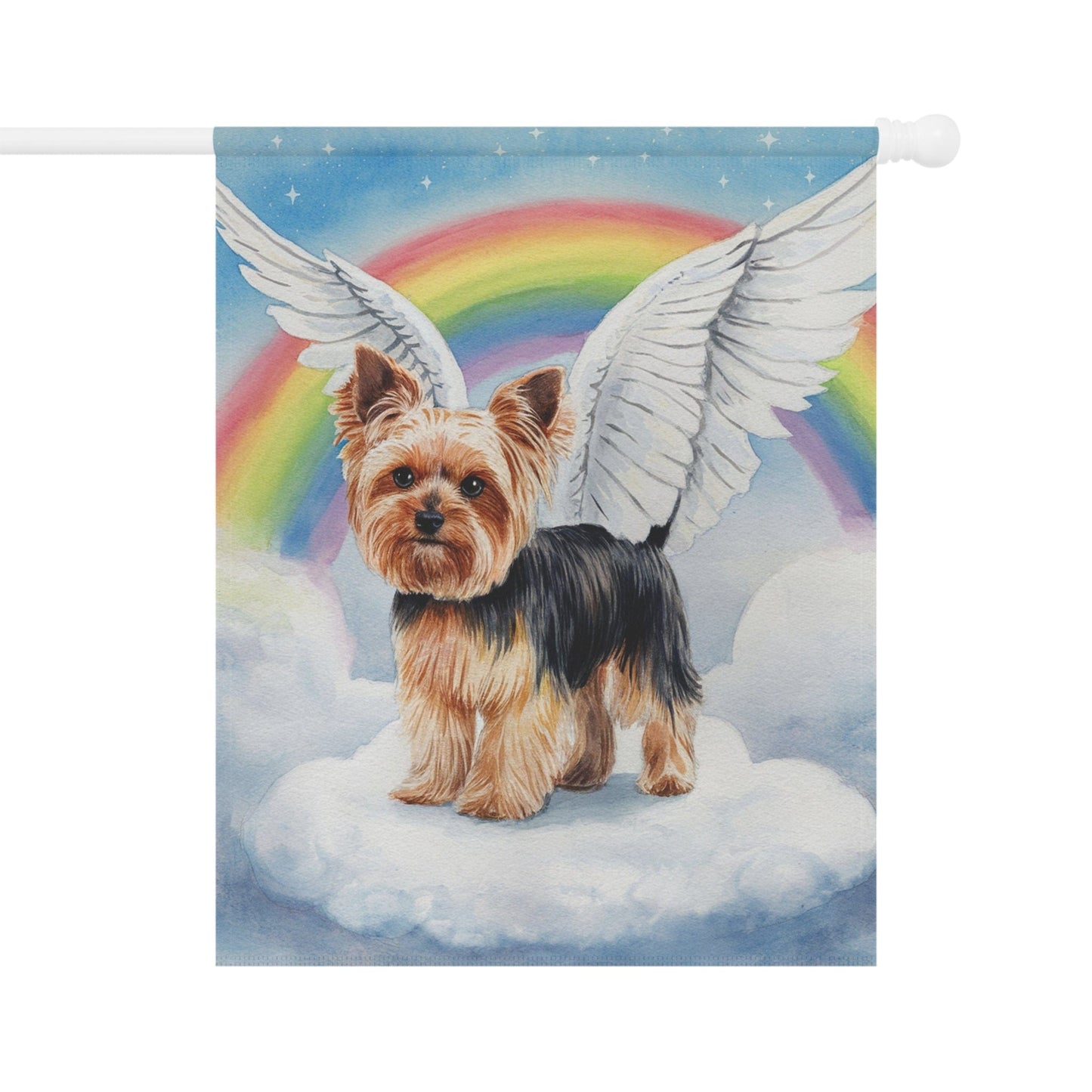 Printify Home Decor 24.5'' × 32'' Rainbow Bridge Yorkie, Yorkshire Terrier, Loss of Pet Garden Flag, Front Yard Spring Grieving Gardener