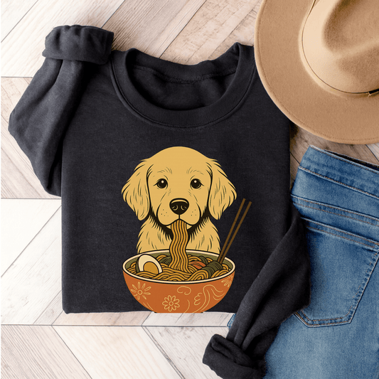 Ramen Golden Retriever Unisex Sweatshirt Dark Heather