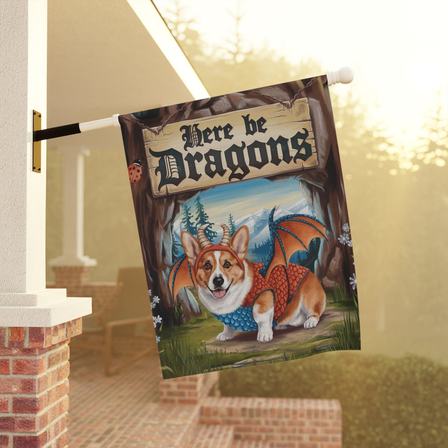 Printify Home Decor Red Corgi Dog Dragon, Garden Flag, Fantasy Pet Adventure, Yard Spring Decor