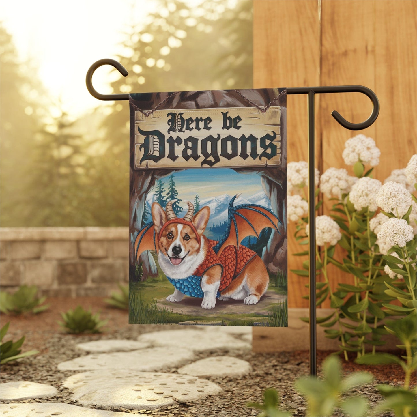 Printify Home Decor Red Corgi Dog Dragon, Garden Flag, Fantasy Pet Adventure, Yard Spring Decor