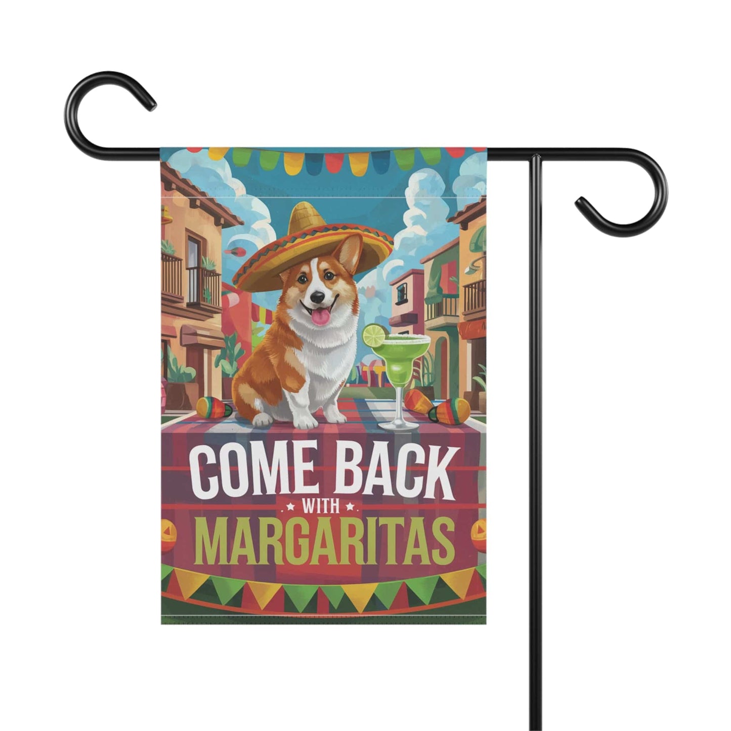 Printify Home Decor Red Corgi Dog Garden Flag, Cinco de Mayo Fiesta, Margarita Drinking Decor