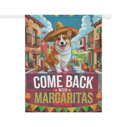 Red Corgi Dog Garden Flag, Cinco de Mayo Fiesta, Margarita Drinking Decor 24.5'' × 32''