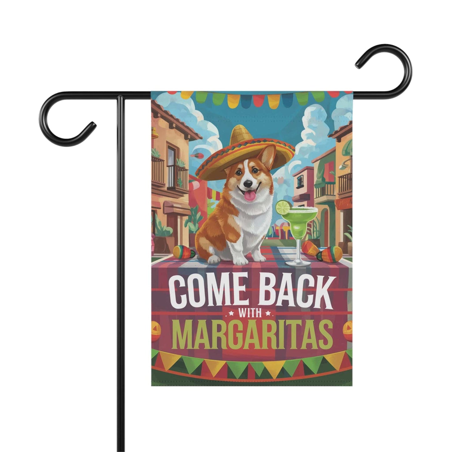 Printify Home Decor 12'' × 18'' Red Corgi Dog Garden Flag, Cinco de Mayo Fiesta, Margarita Drinking Decor