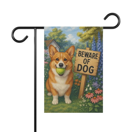 Red Corgi Funny Beware Garden Flag