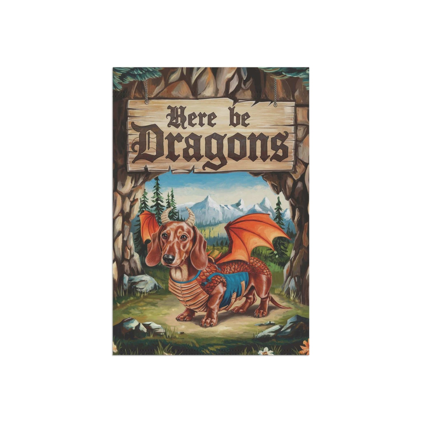 Printify Home Decor Red Dachshund Dog Dragon, Garden Flag, Fantasy Pet Adventure, Yard Spring Decor