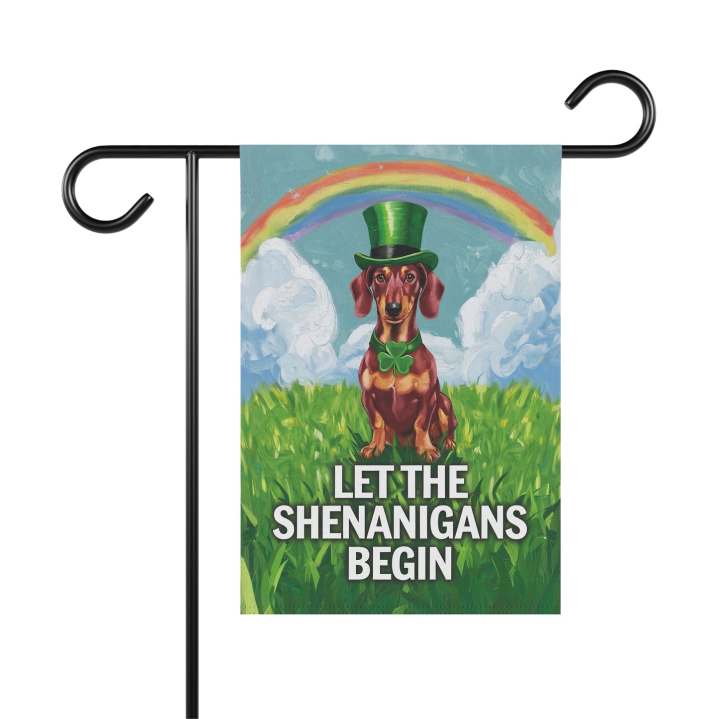 Printify Garden Flag 12'' × 18'' Red Dachshund Garden Flag, Saint Patricks Day Funny Wiener Dog Yard Outside Decor
