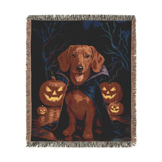 Red Dachshund Halloween Woven Blanket