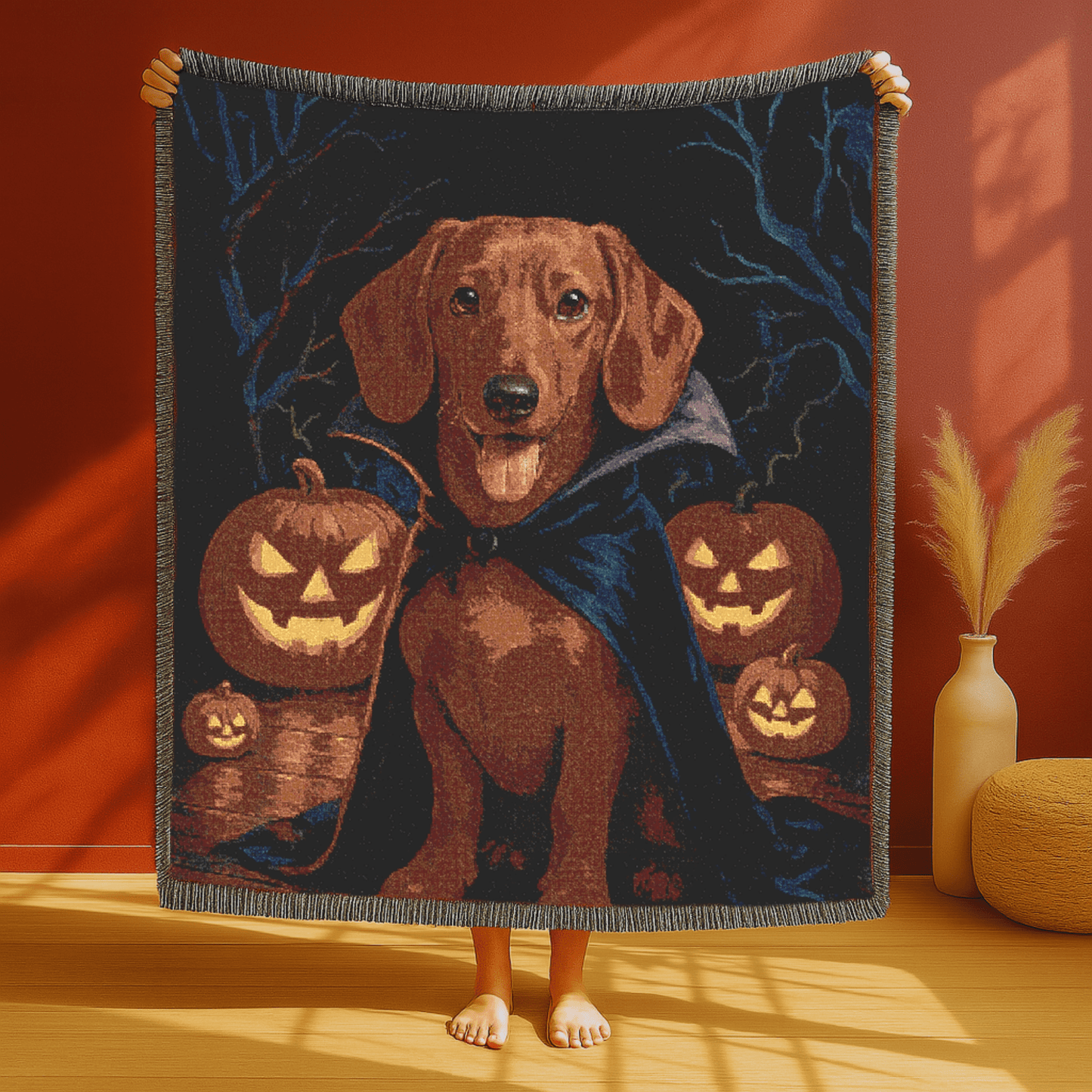 Printify Blanket Red Dachshund Halloween Woven Blanket