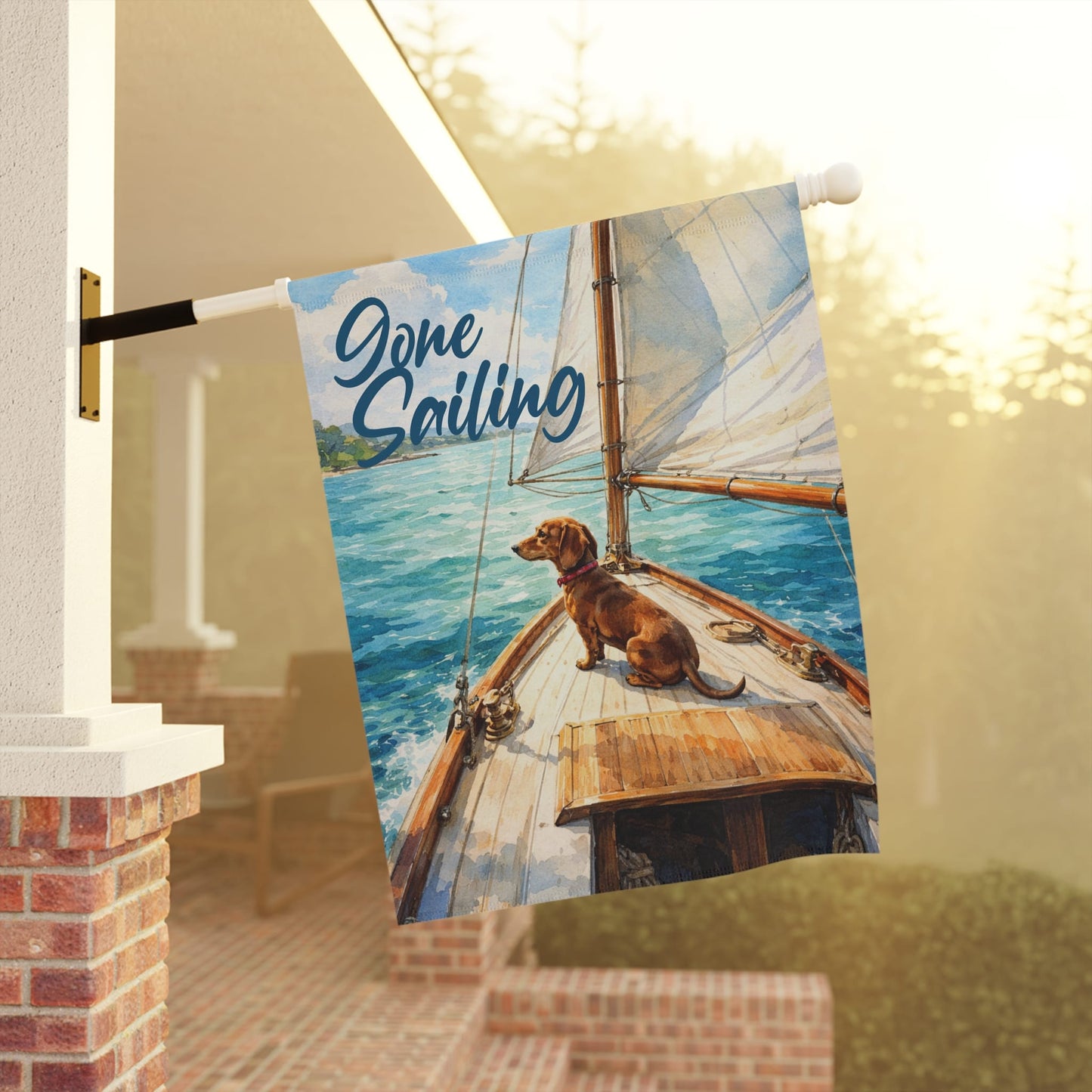Red Dachshund Sailing Boat Garden Flag