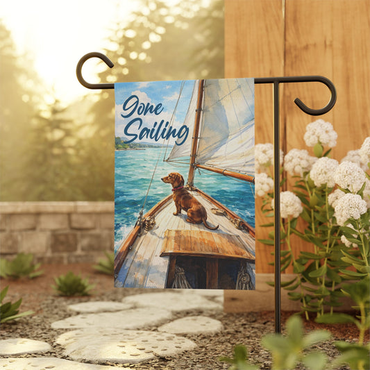Red Dachshund Sailing Boat Garden Flag