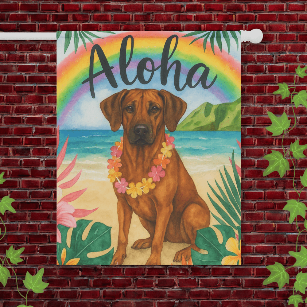 Printify Garden Flag 24.5'' × 32'' Rhodesian Ridgeback Dog Aloha Luau Garden Flag
